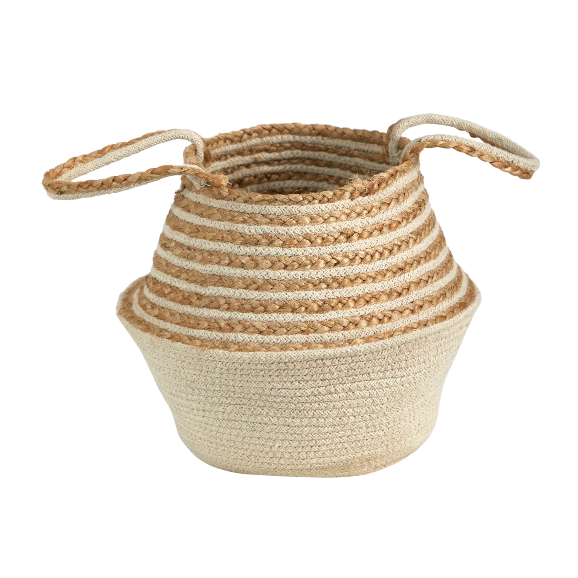 14'' Cream & Natural Cotton & Jute Boho Chic Belly Basket Planter