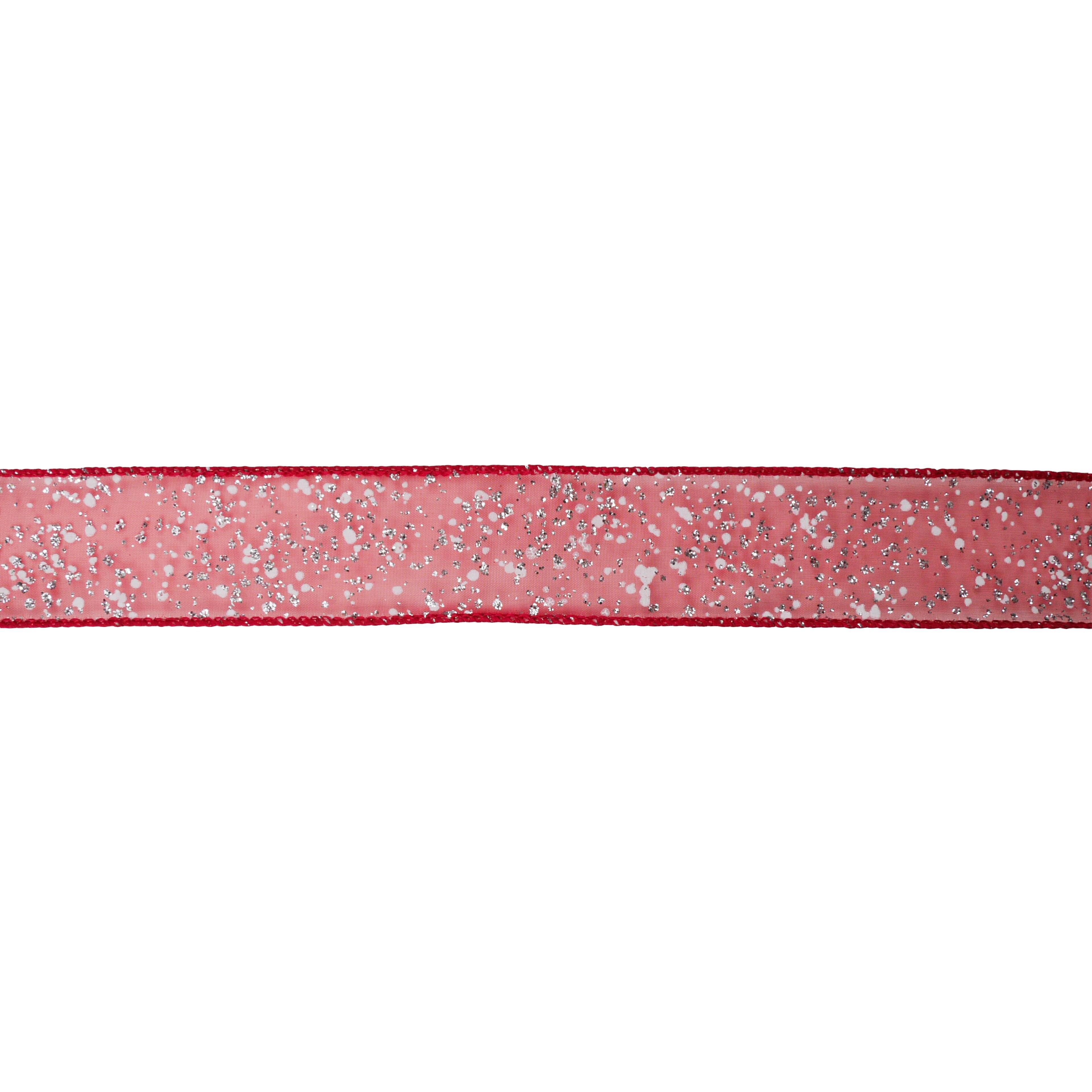 Ruban diaphane rouge saupoudr&#xE9; de pois de 3,8&#xA0;cm x 9,1&#xA0;m avec fil m&#xE9;tallique No&#xEB;l de Celebrate It