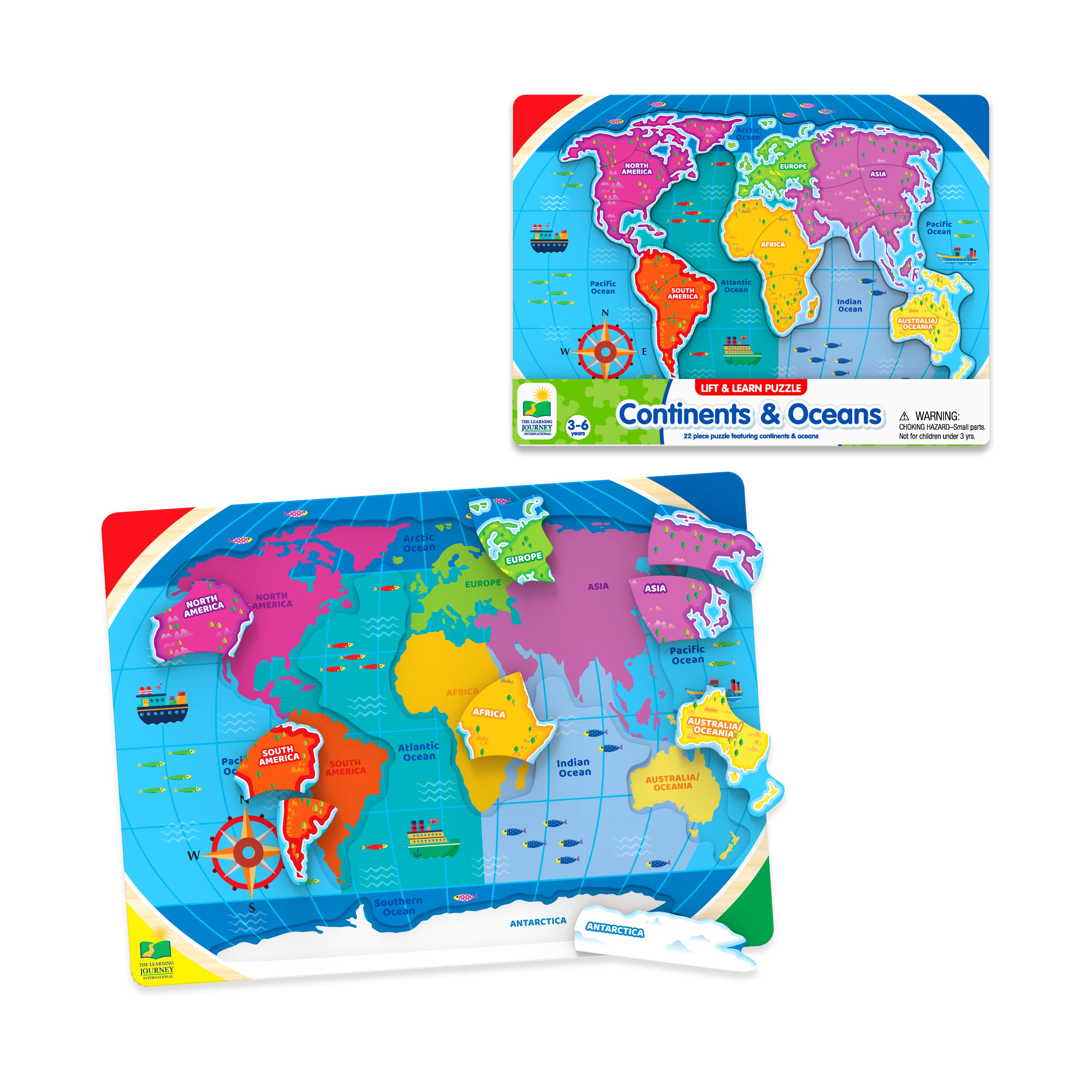 Lift & Learn Puzzle - Continents & Oceans: 22 Pcs