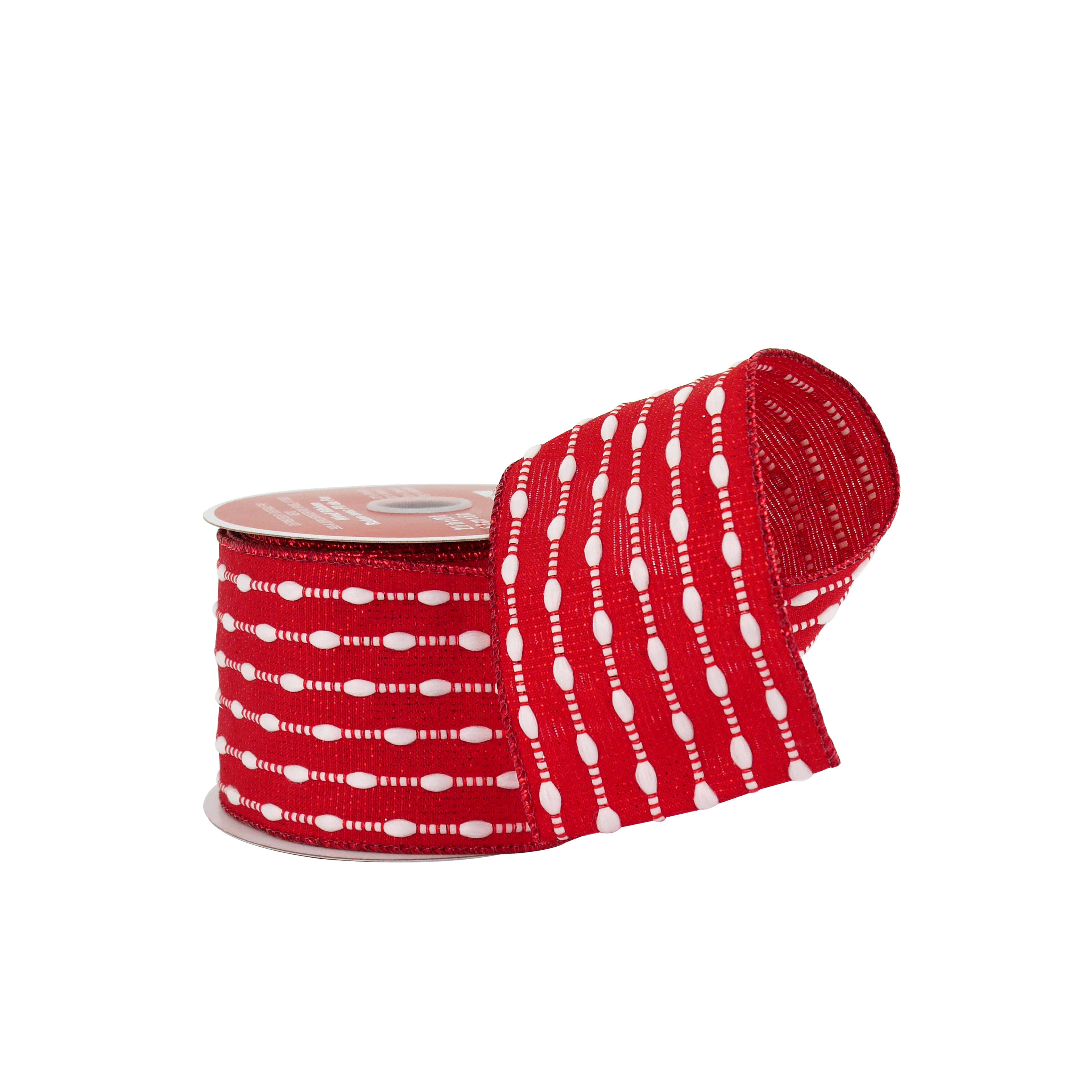 2.5&#x22; x 20ft. Red &#x26; White Stitch Wired Ribbon by Celebrate It&#xAE;