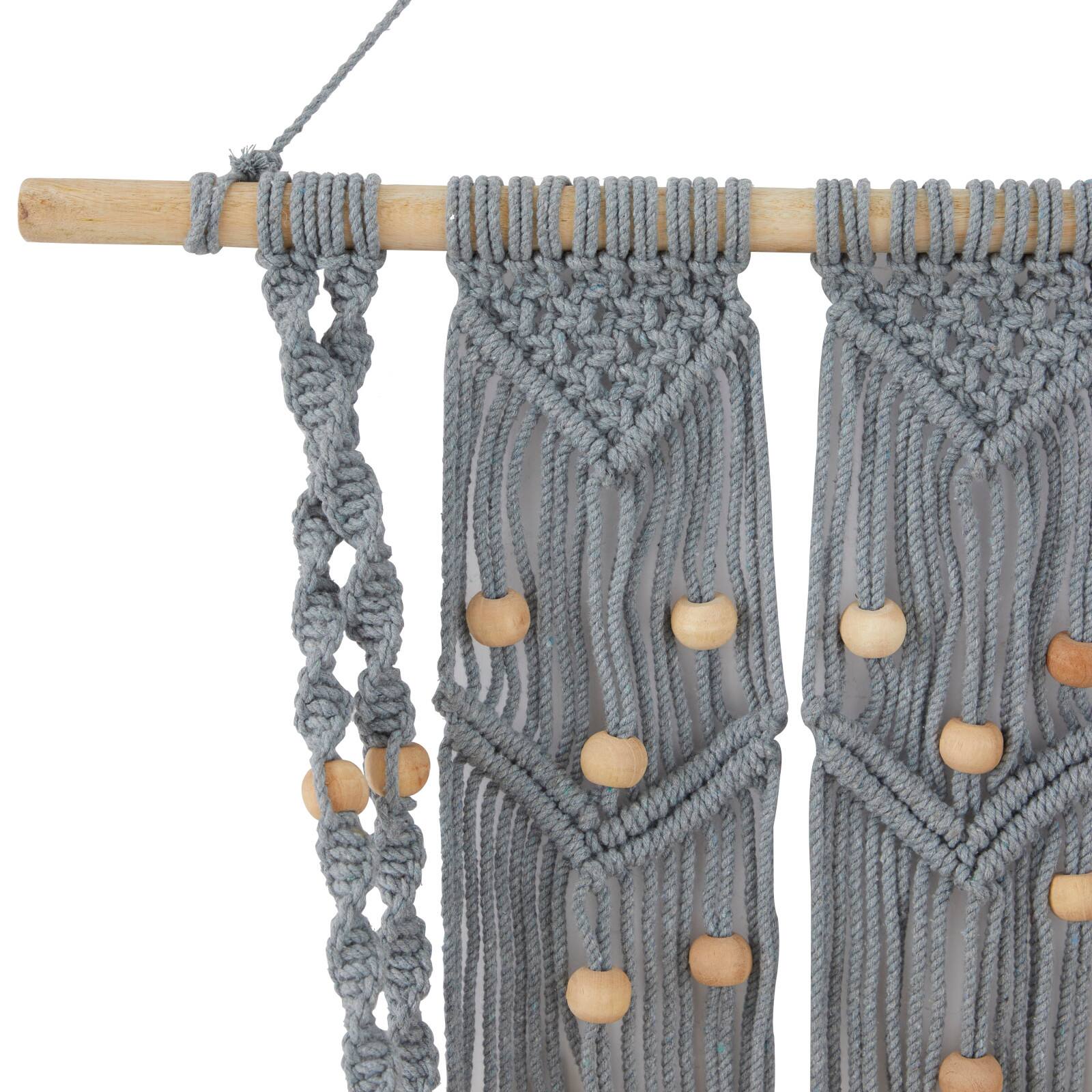 Gray Cotton Handmade 2 Shelves Macrame Wall Shelf 25" x 6" x 47"