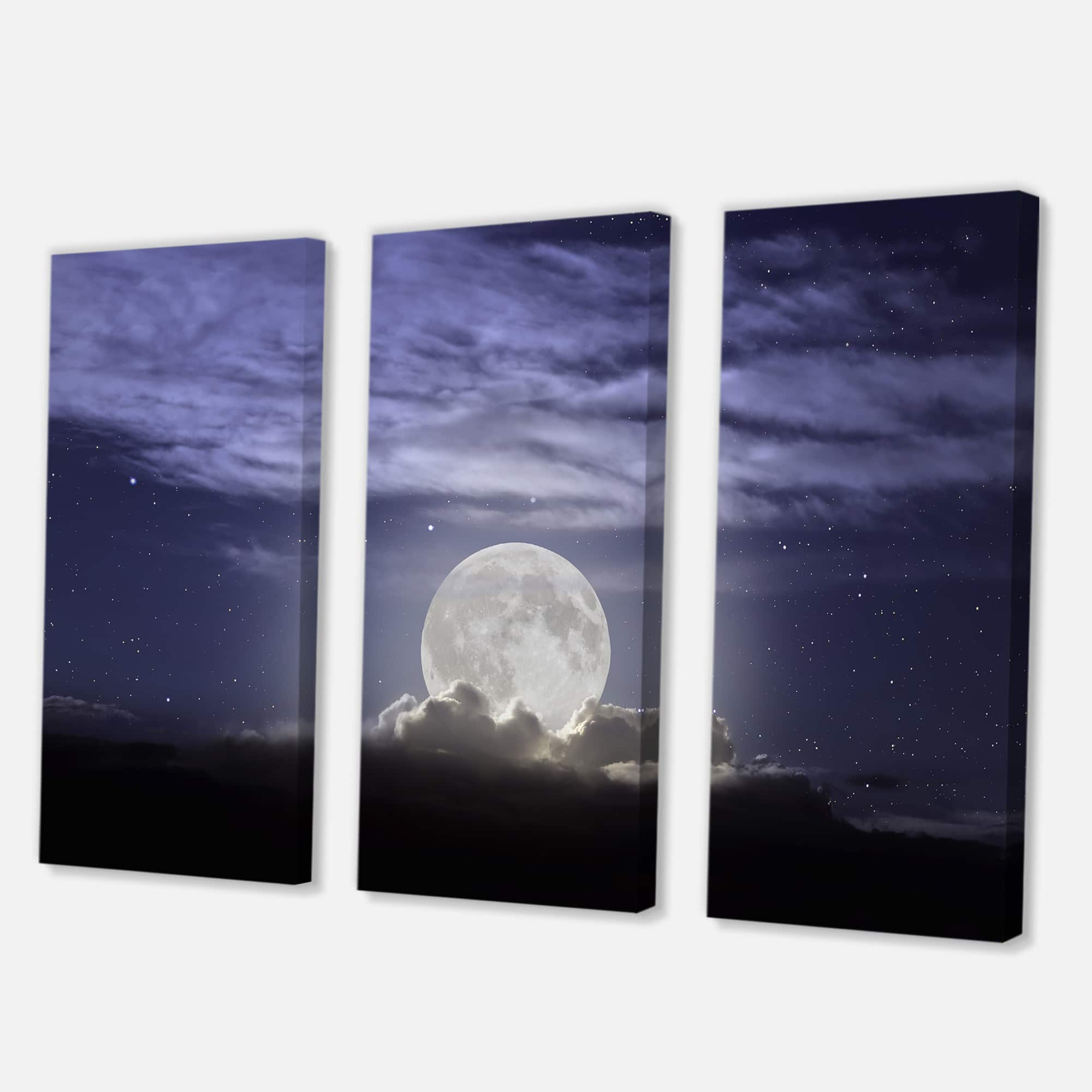 Designart - Full Moon Rising In A Cloudy Night