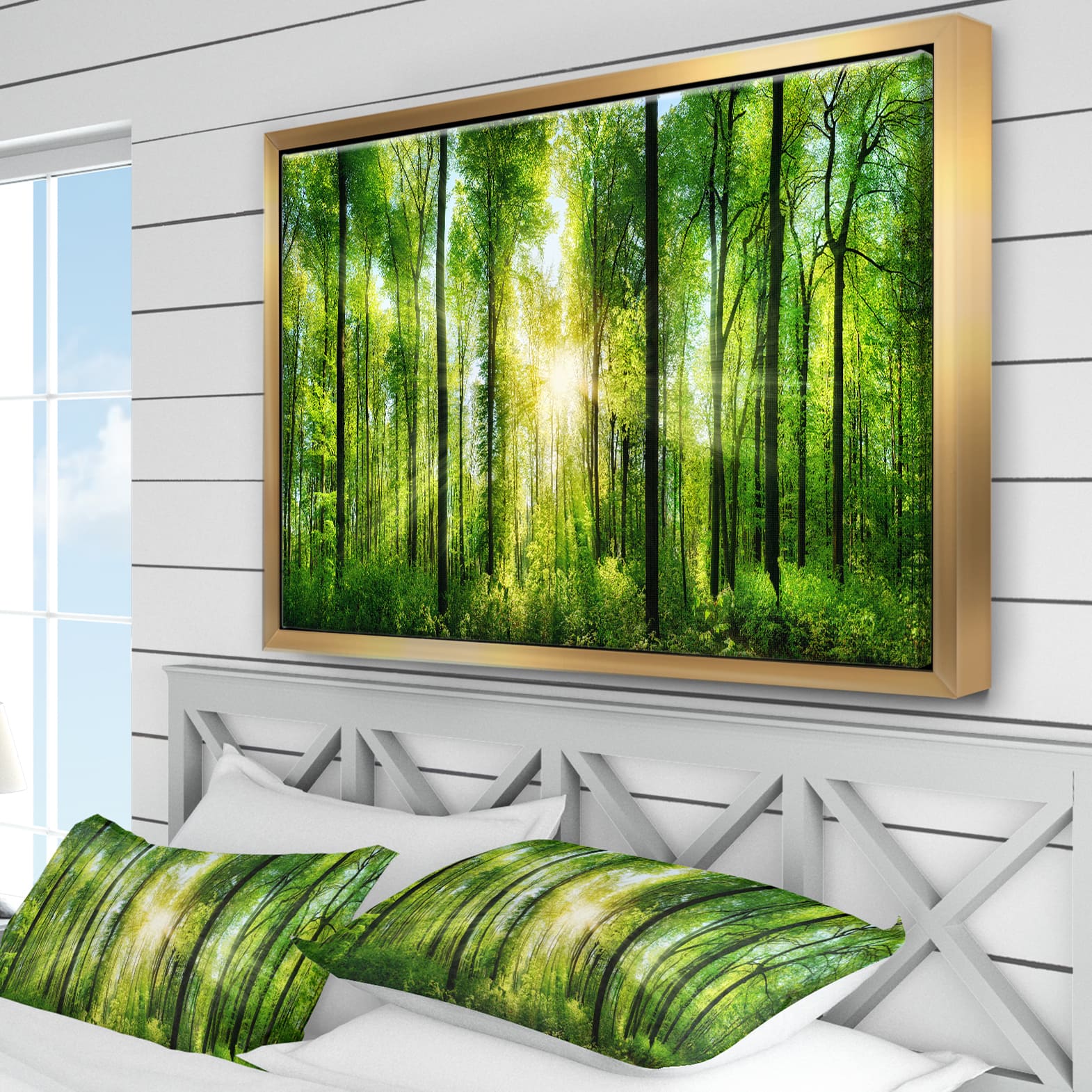 Designart - Forest with Rays of Sun Panorama - Landscape Art Print Framed Canvas