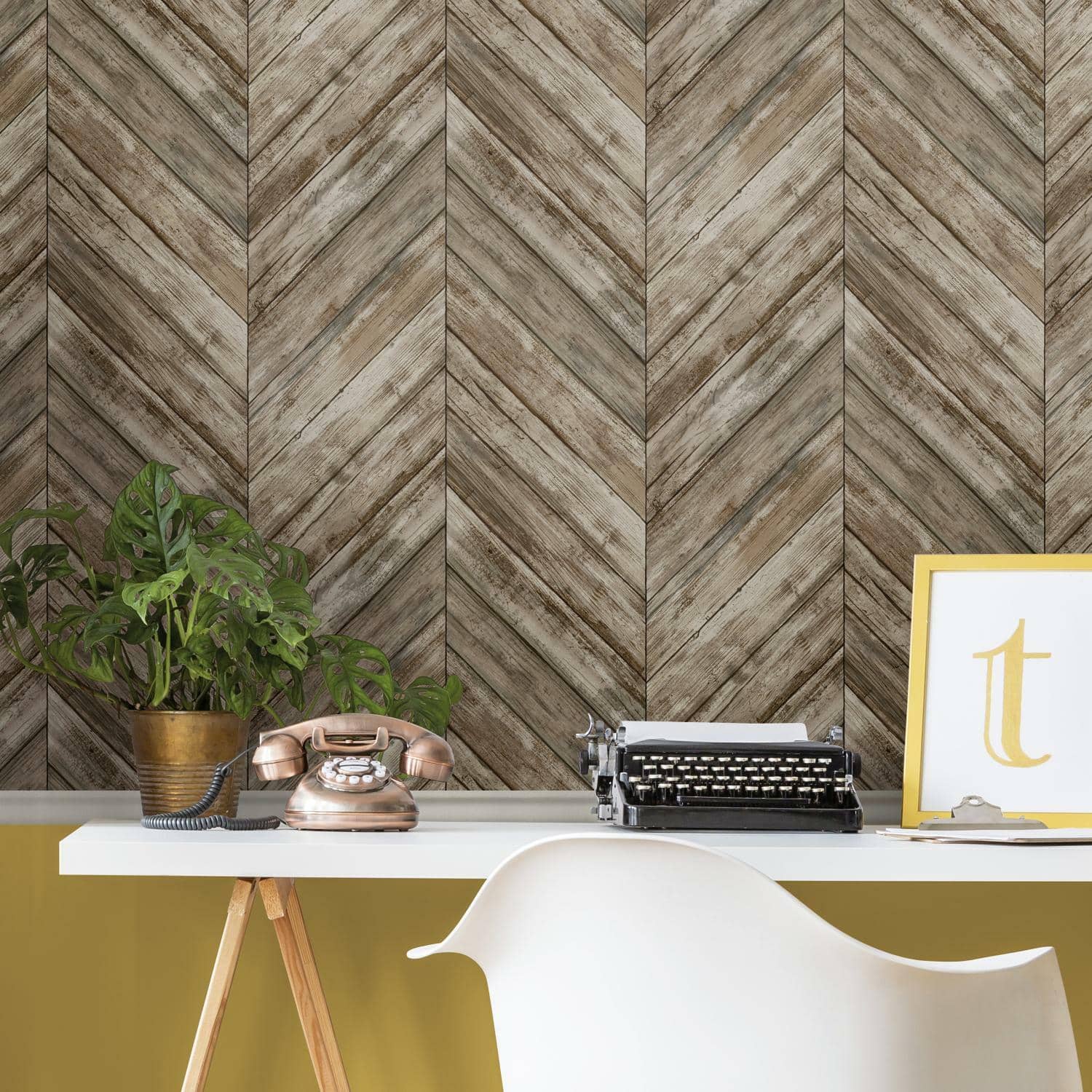 RoomMates Herringbone Wood Boards Peel & Stick Wallpaper