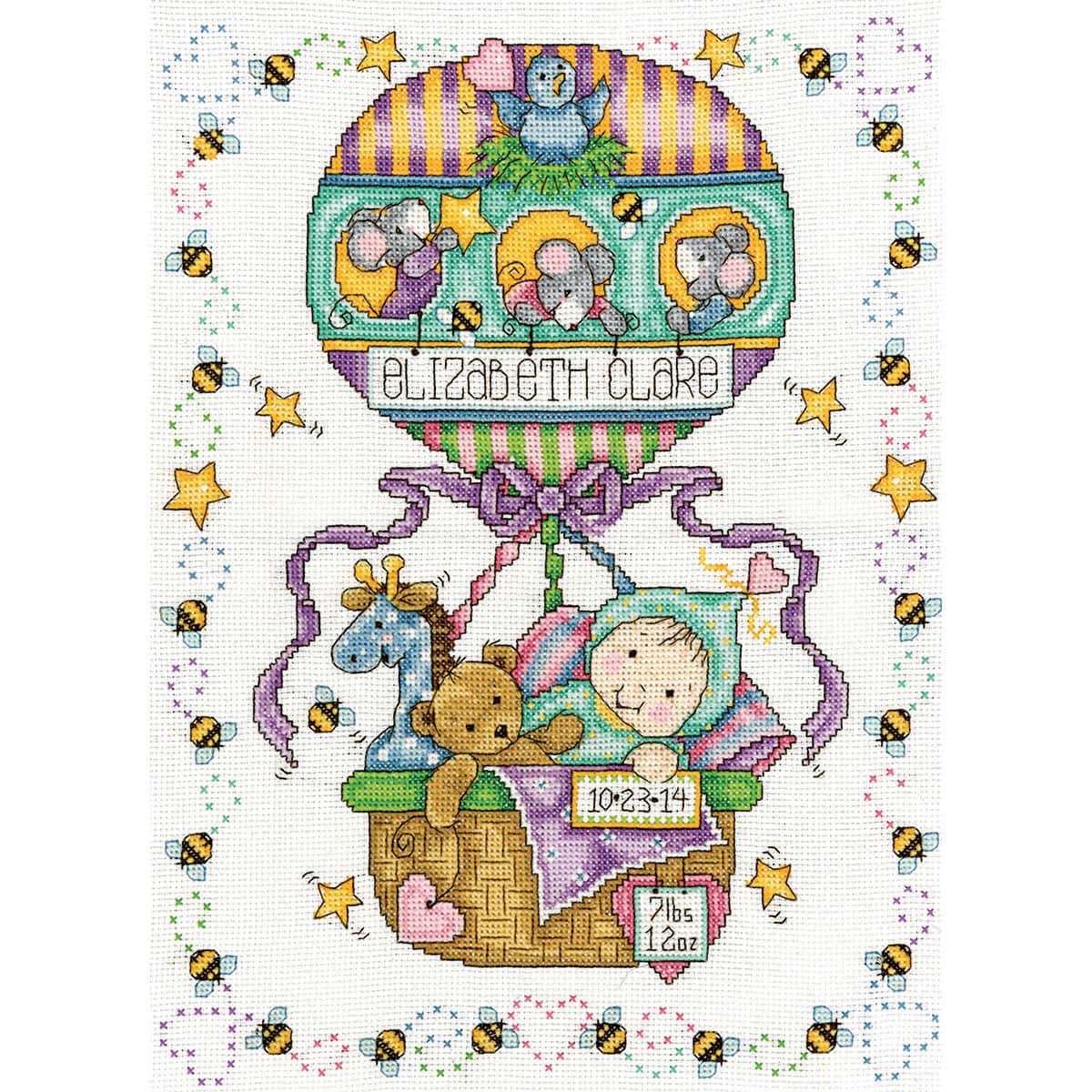 Tobin Baby Balloon Ride Birth Record Counted Cross Stitch Kit