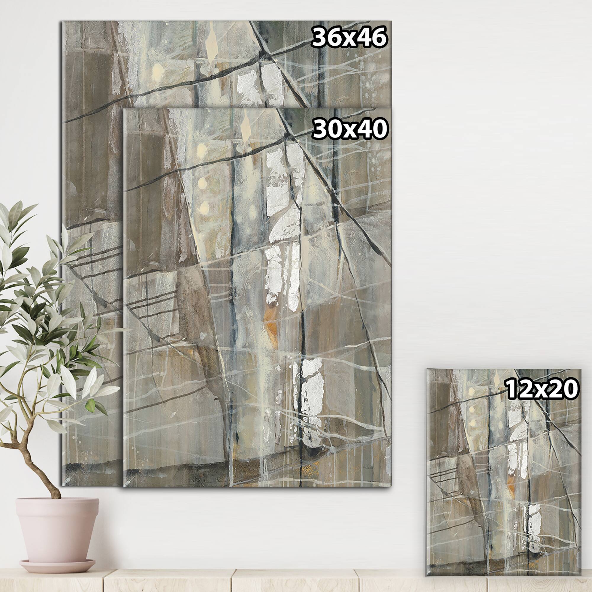 Designart - Grey Silver Geometric Composition - Modern Canvas Art