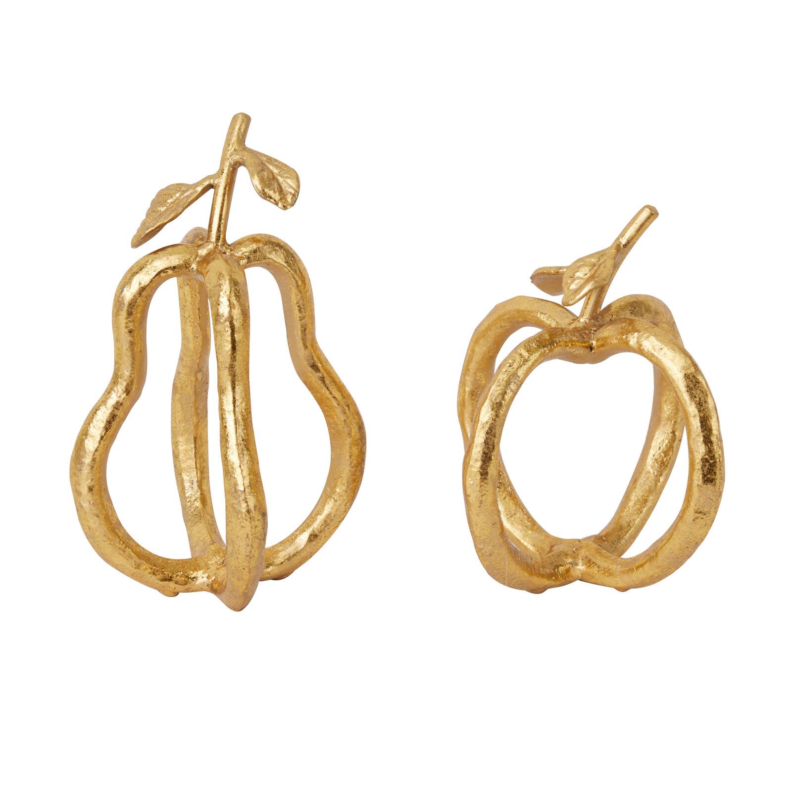 Gold Metal Eclectic Fruit Sculpture, Set of 2 9,7 By Cosmoliving By Cosmopolitan