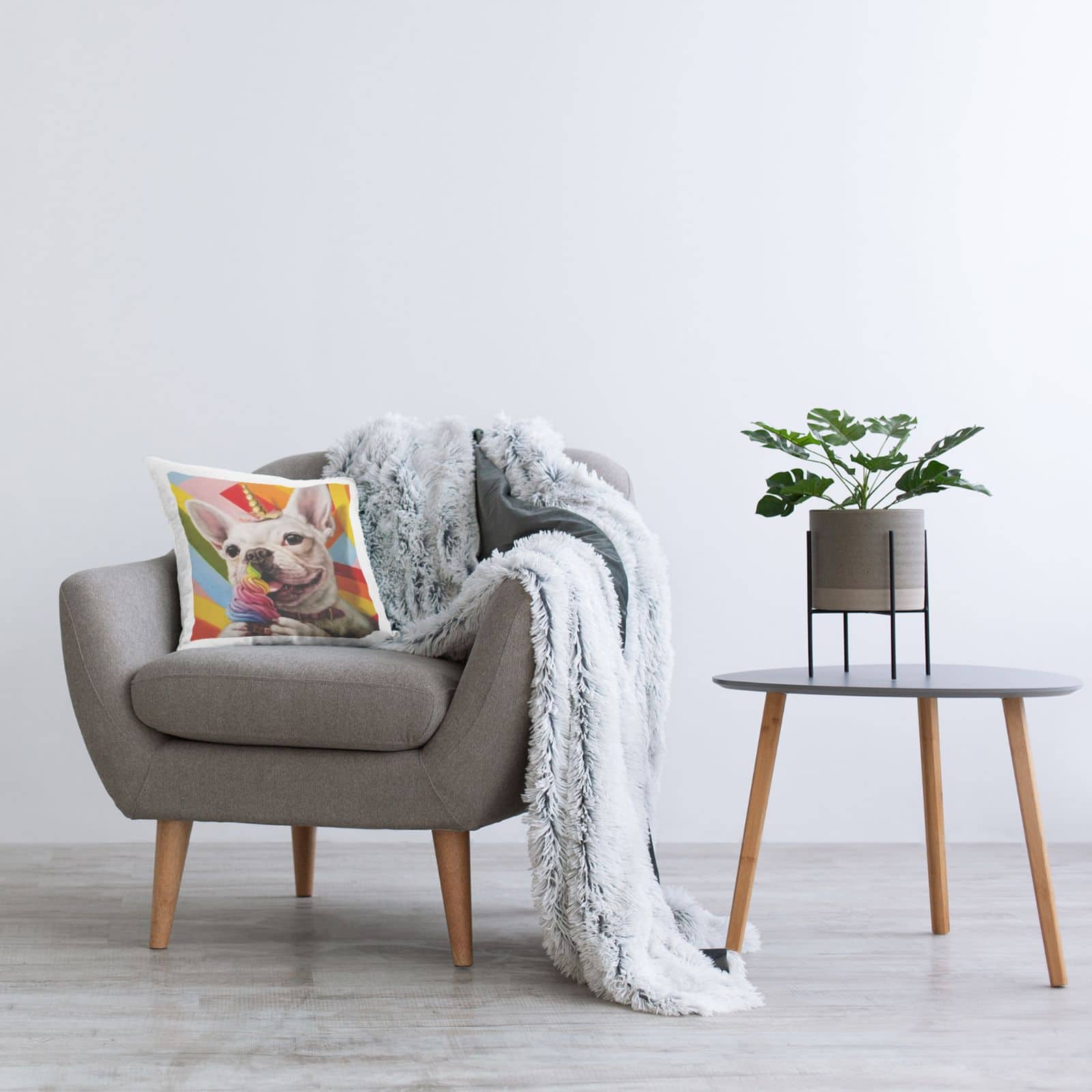 Stupell Industries Rainbow French Bulldog Unicorn Ice Cream Colorful Throw Pillow 18" x 18"