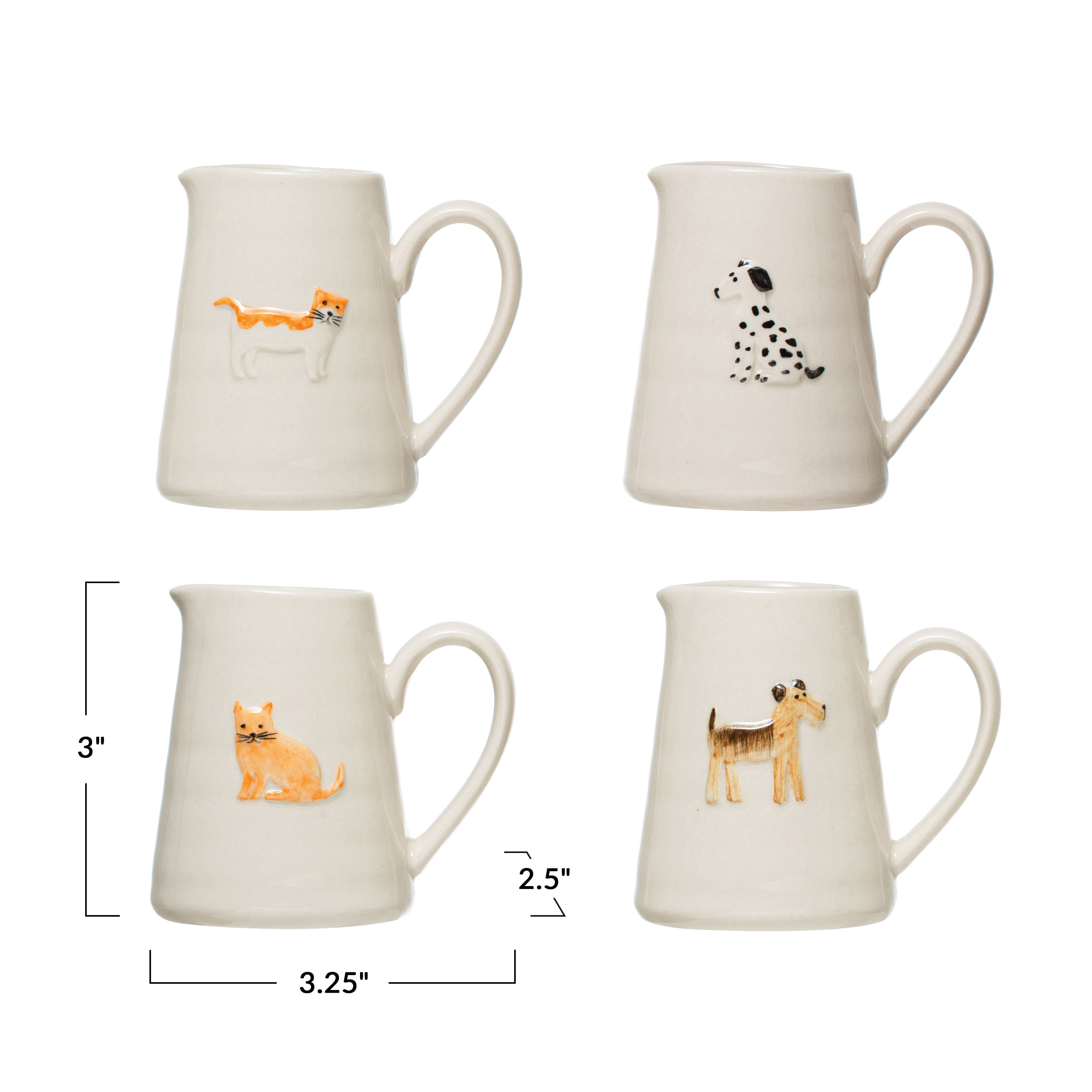 Hello Honey® 3" Hand-Painted & Embossed Cat & Dog Ceramic Pitcher Mugs, 4ct.