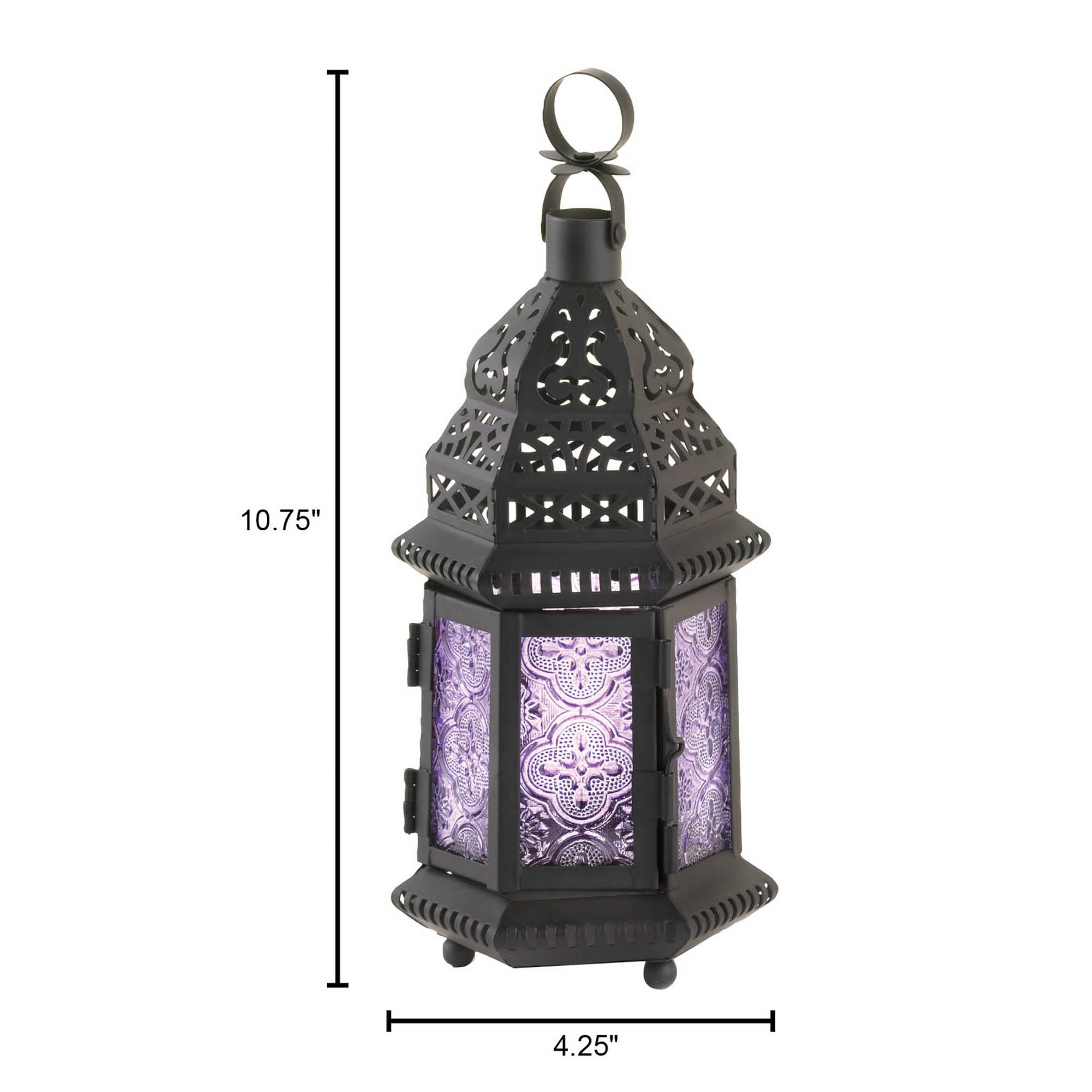 11'' Etched Purple Glass Moroccan Style Hanging Lantern