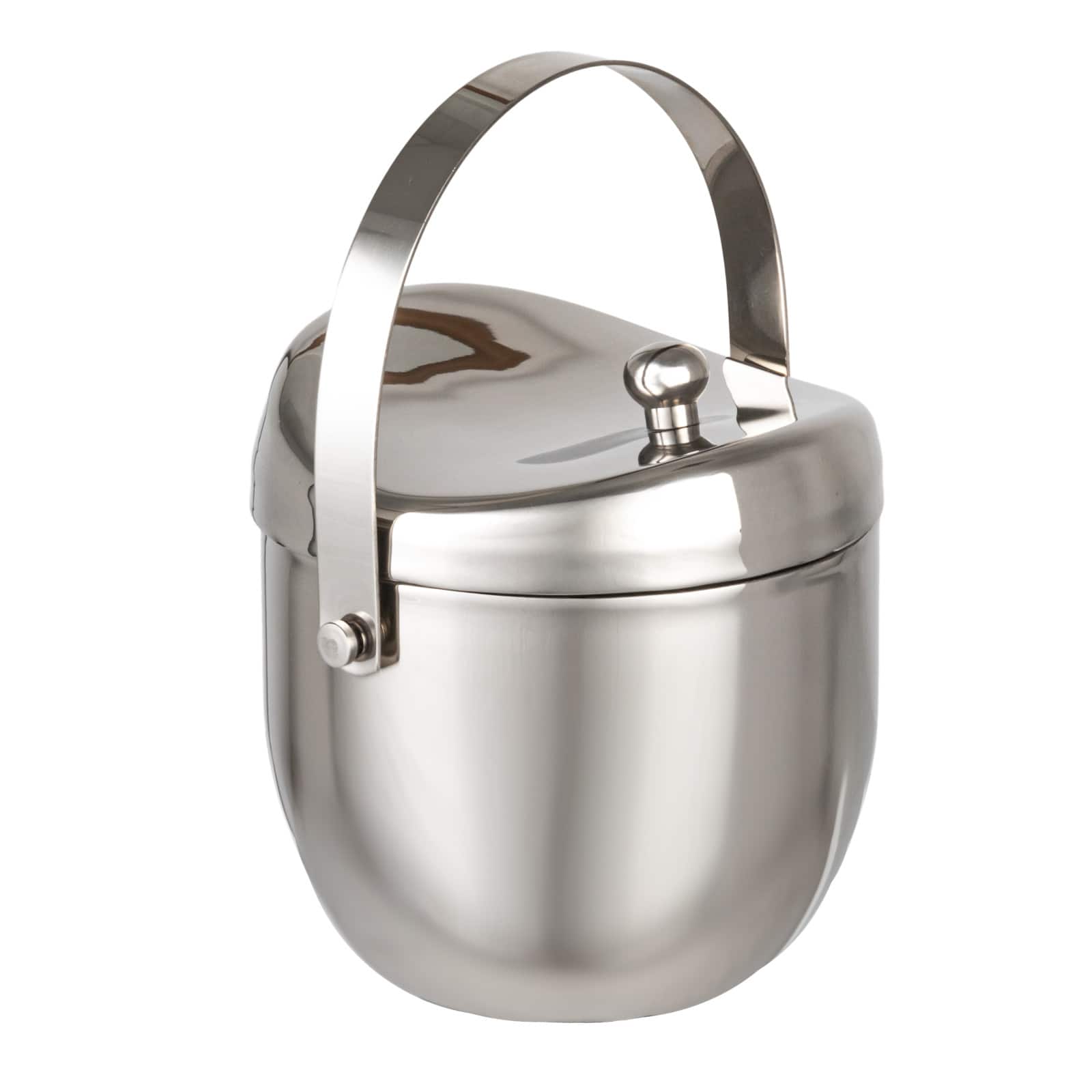 Hello Honey 1-Quart Stainless Steel Double-Wall Ice Bucket with Handle and Curved Lid, Brushed Nickel Finish