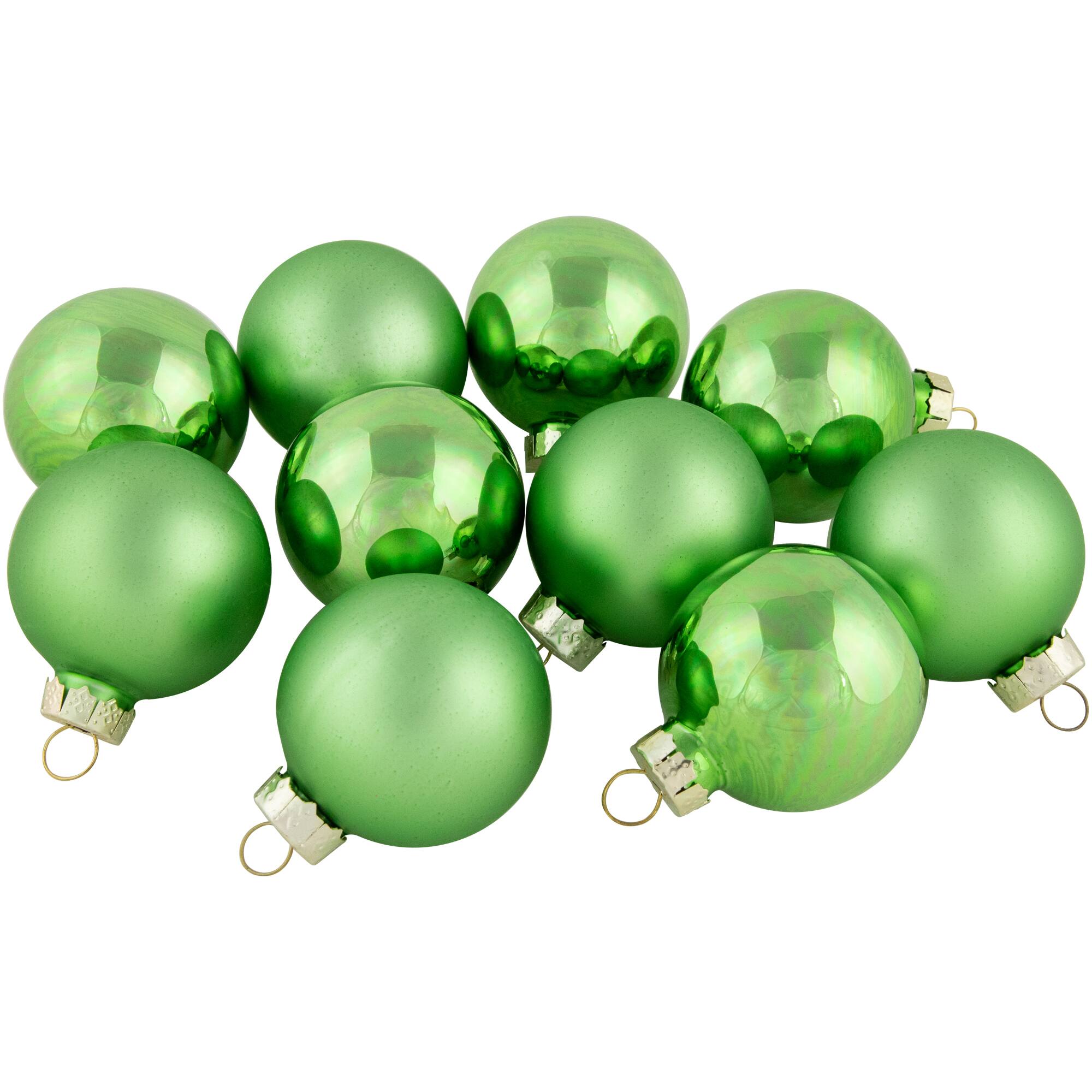 10ct. 2&#x22; Grass Green 2-Finish Glass Ball Ornaments