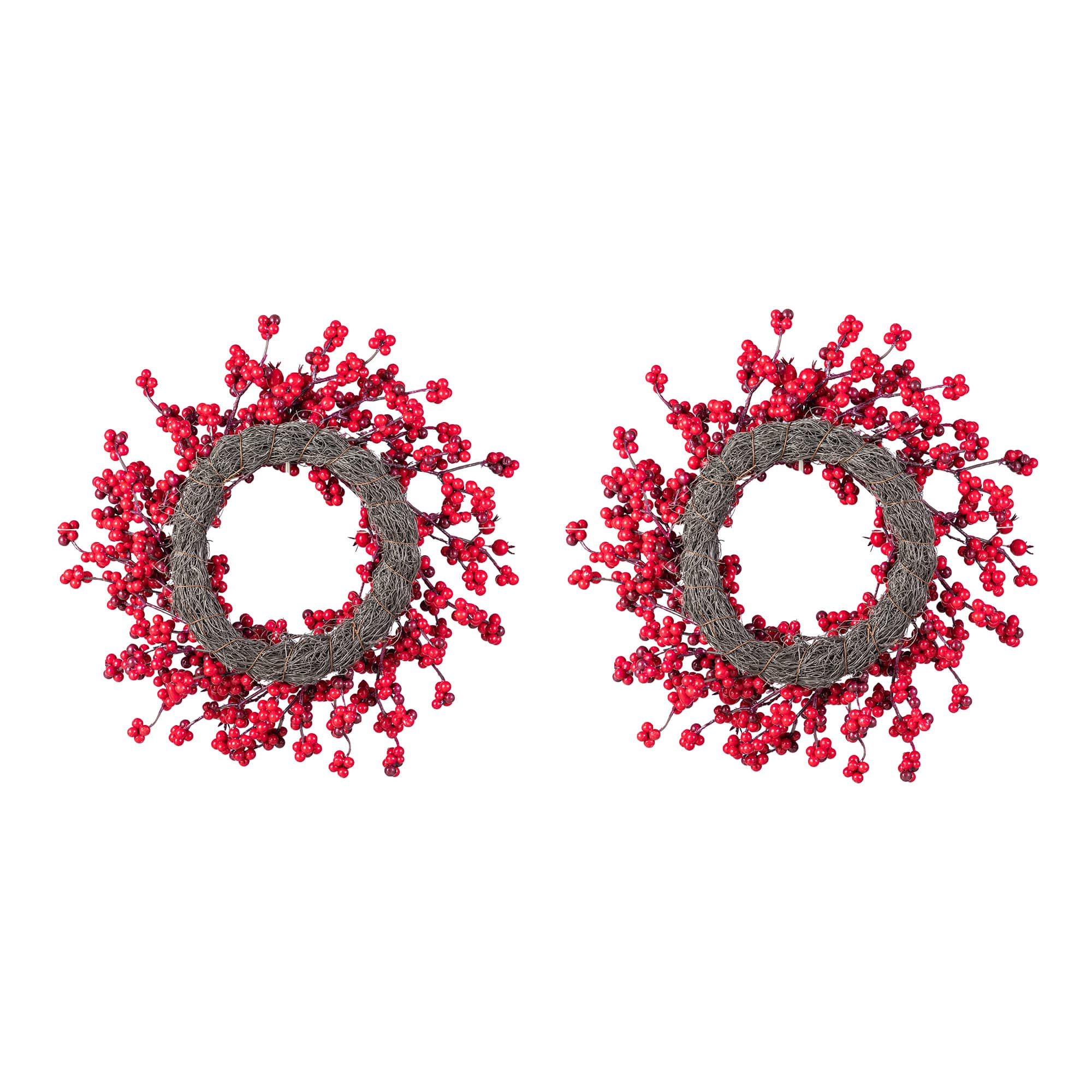 Glitzhome® 14"D Christmas Mini Red Berries Wreath Set