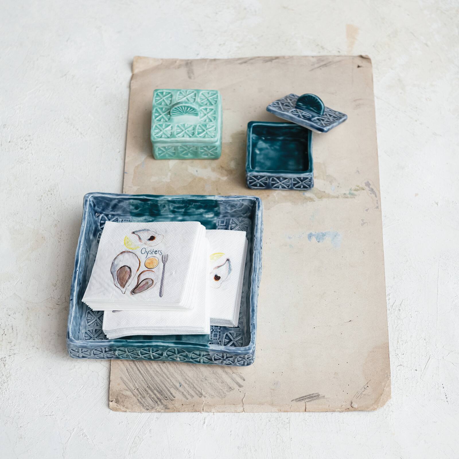 Hello Honey&#xAE; 7.5&#x22; Blue Coastal Stoneware Napkin Holder