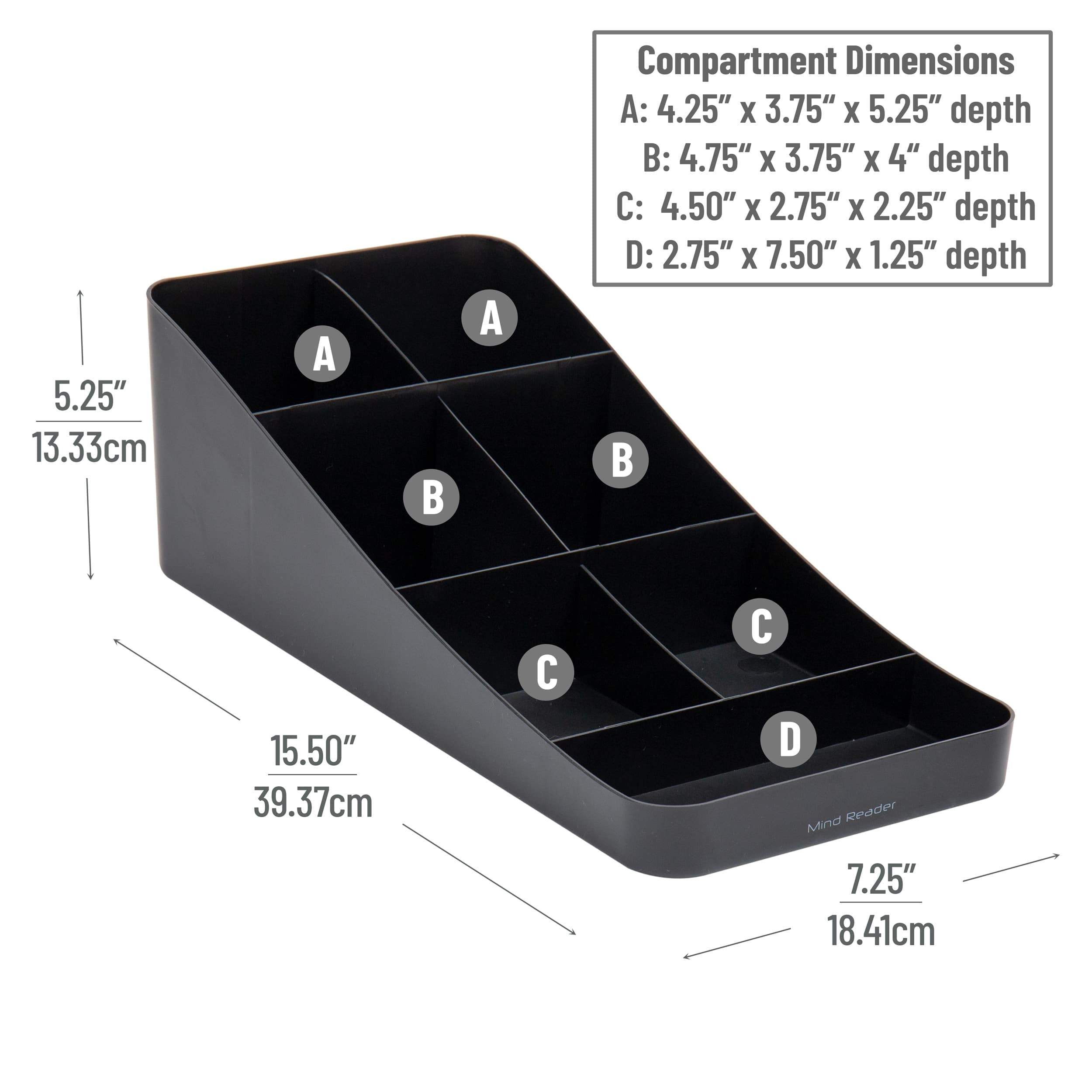 Mind Reader Anchor Collection 7-Compartment Black Coffee Cup and Condiment Dispenser, 2ct.