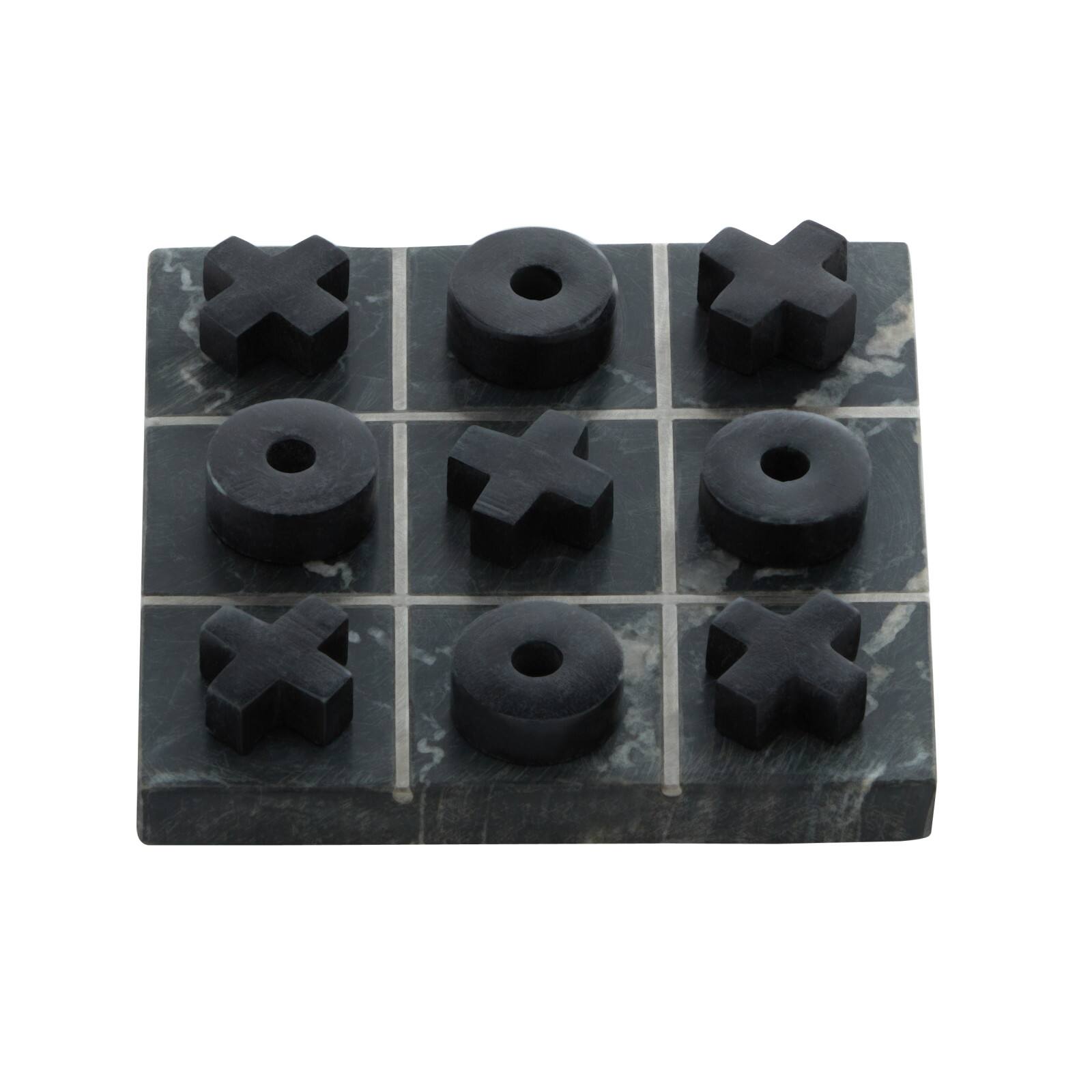 Black Marble Contemporary Tic-Tac-Toe Game Set