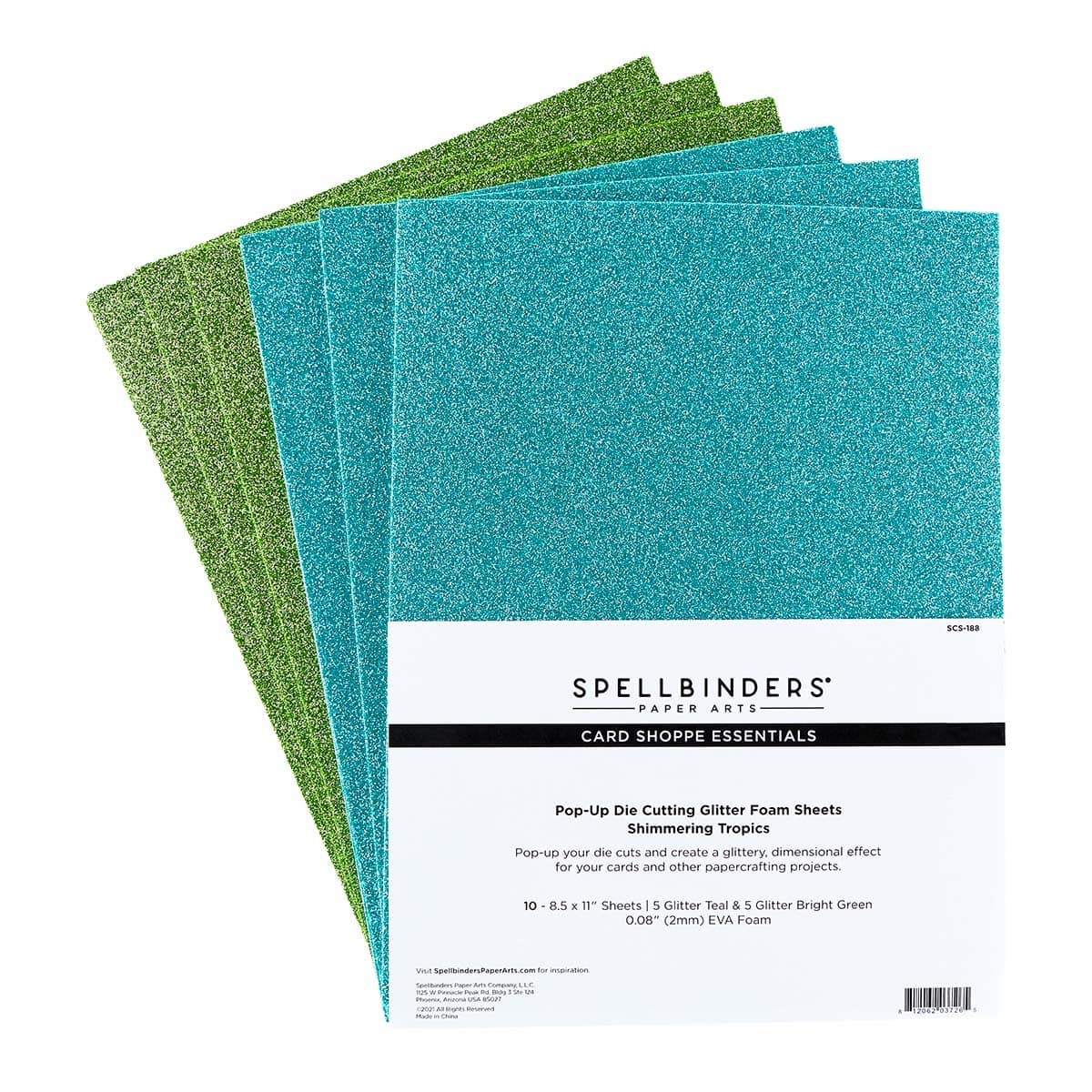 Spellbinders&#xAE; Shimmering Tropics Teal &#x26; Bright Green Glitter Foam Sheets, 8.5&#x22; x 11&#x22;