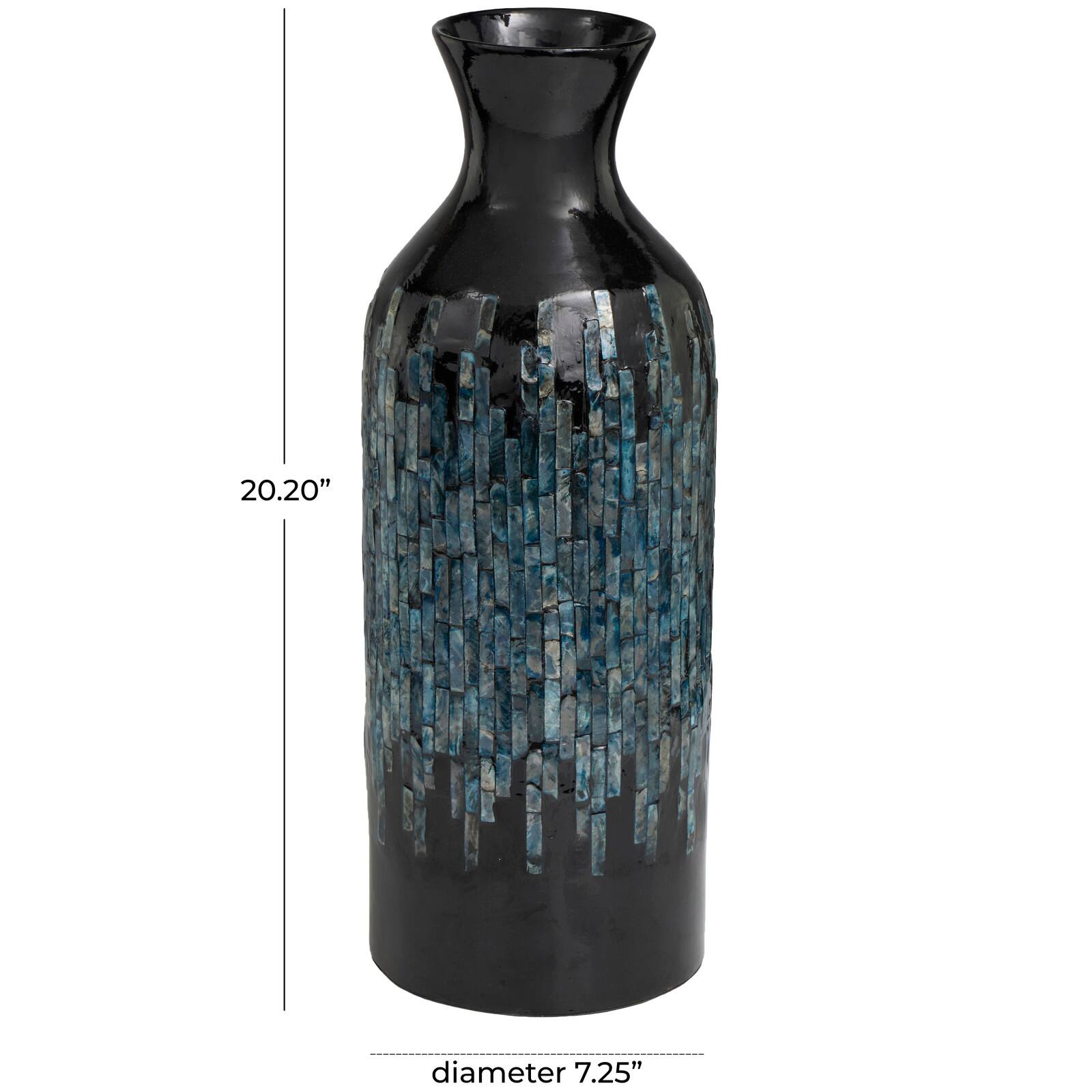 20&#x22; Black Capiz Shell Handmade Vase with Blue Ombre Design