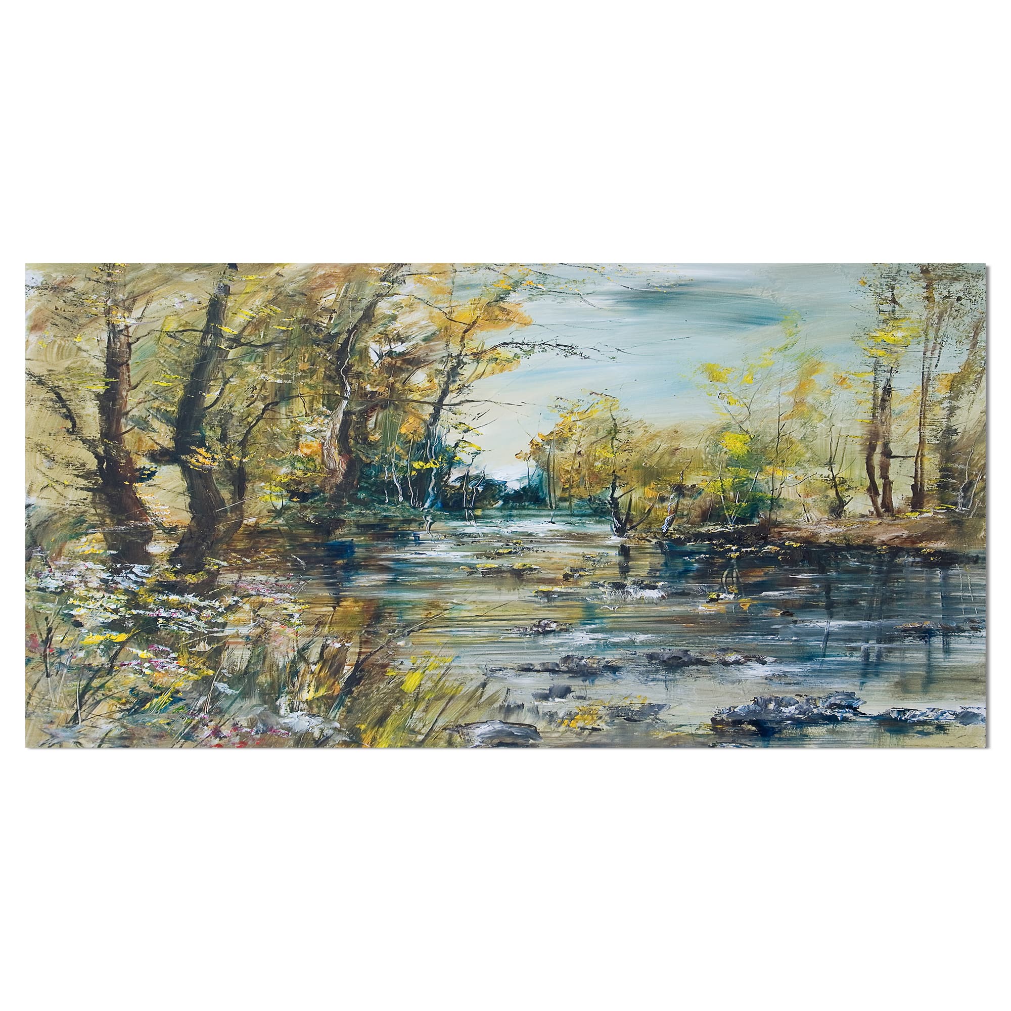 Designart - Rocky River in the Forest - Landscapes Painting Print on Wrapped Canvas