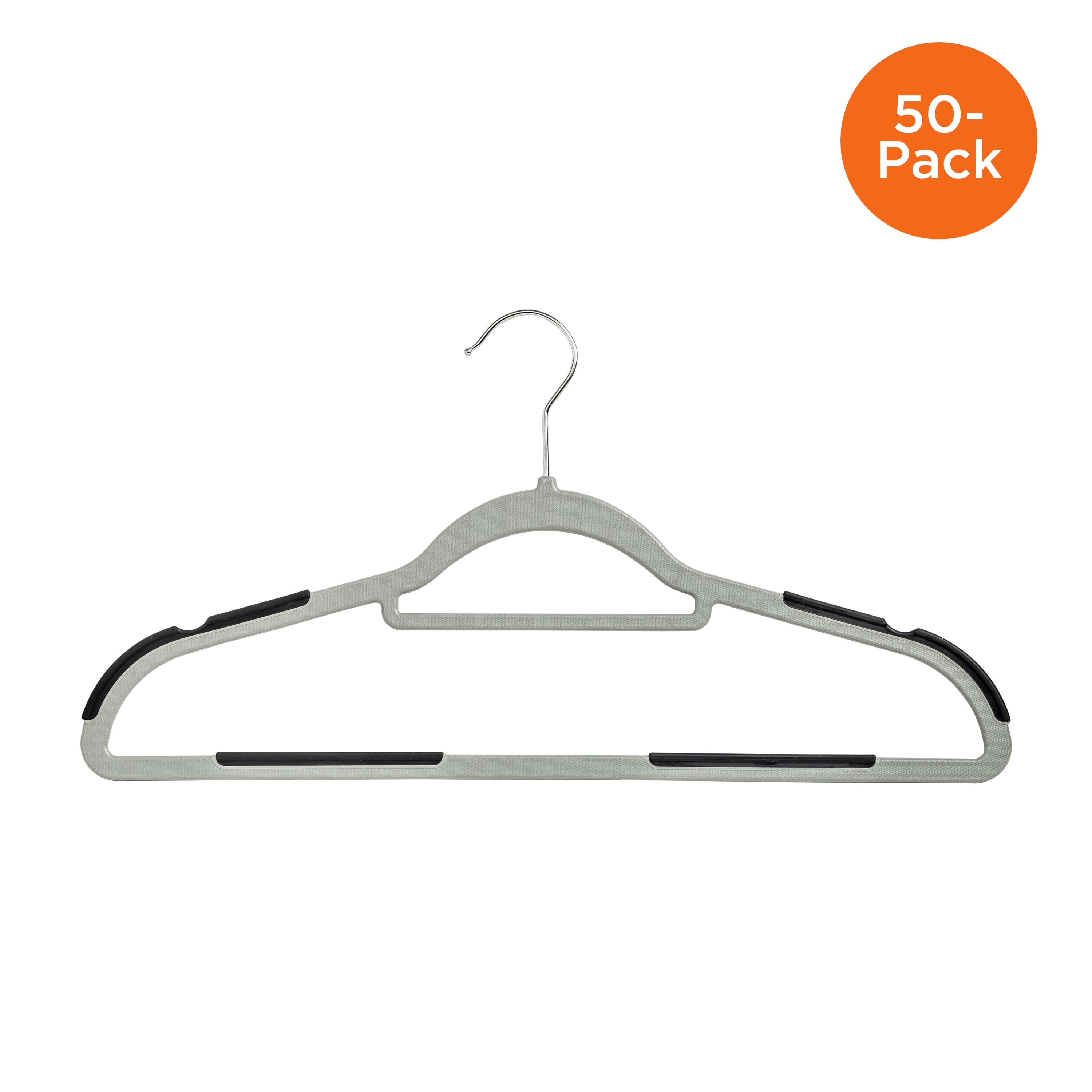 Honey Can Do Gray &#x26; Black Rubber Grip No-Slip Plastic Hangers, 50ct.