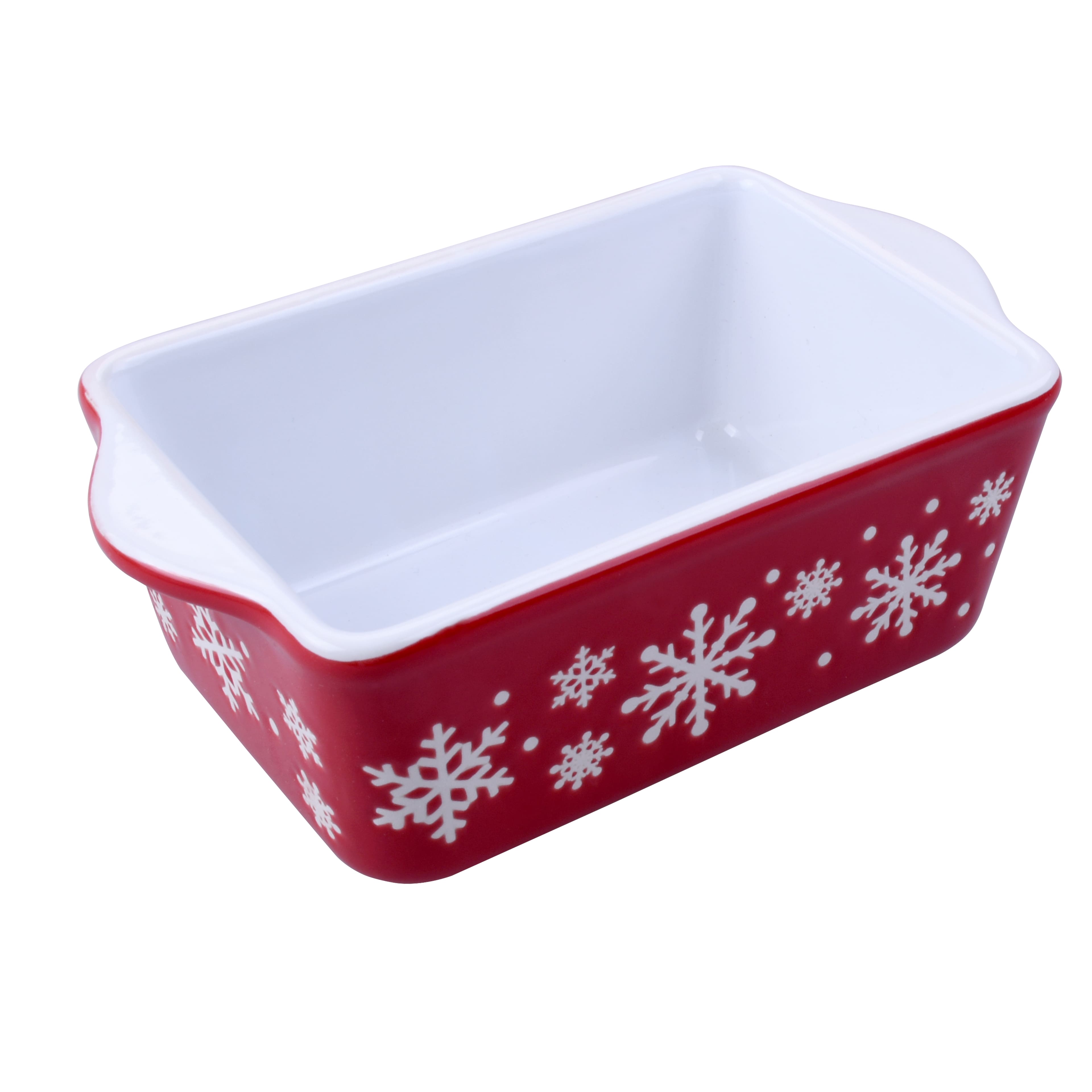 Mini Red &#x26; White Snowflakes Ceramic Loaf Pan by Celebrate It&#xAE;