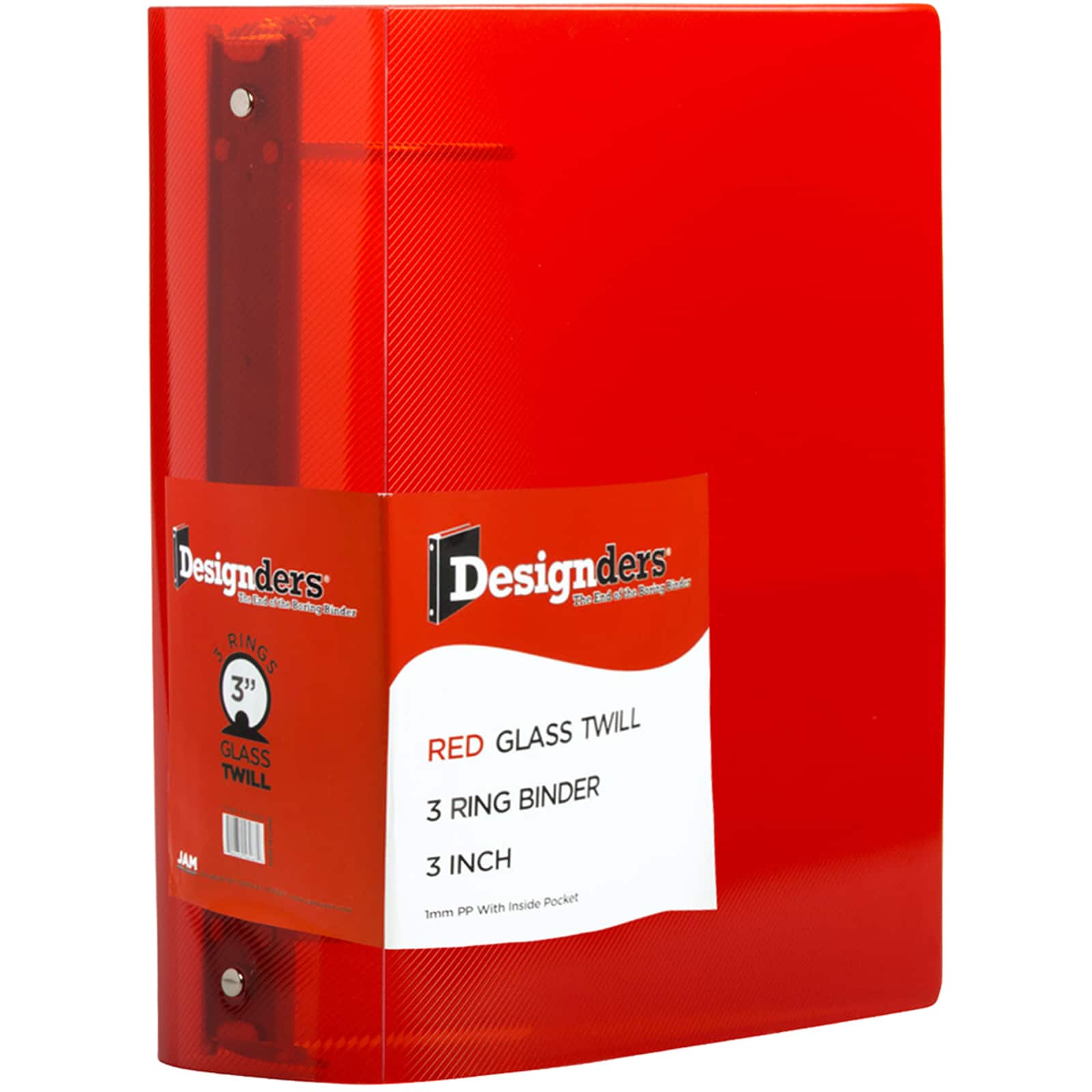 JAM Paper Designders® 3" Red Plastic 3 Metal Ring Binder