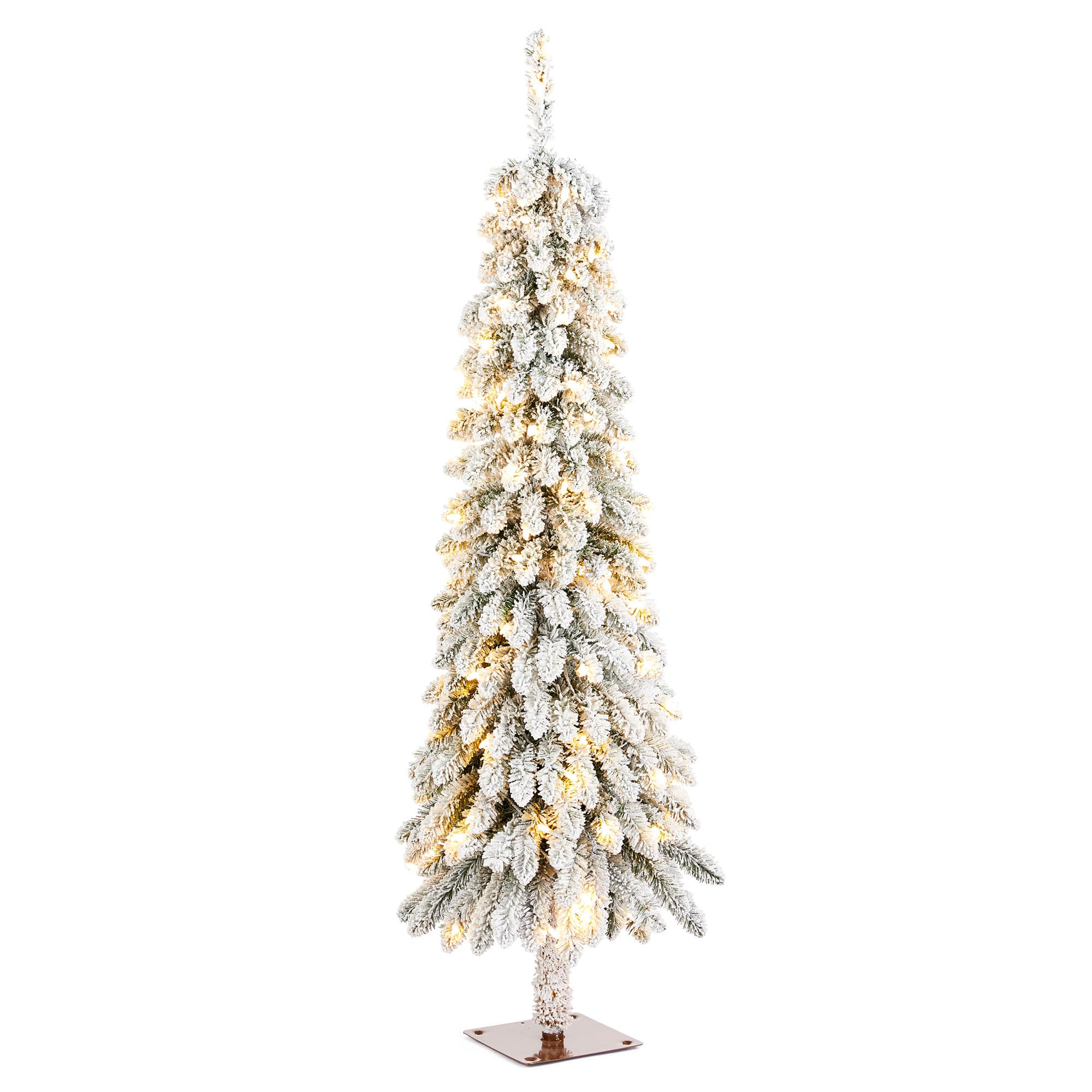 Glitzhome® 4.5ft Pre-Lit Flocked Artificial Christmas Tree, Warm White Lights