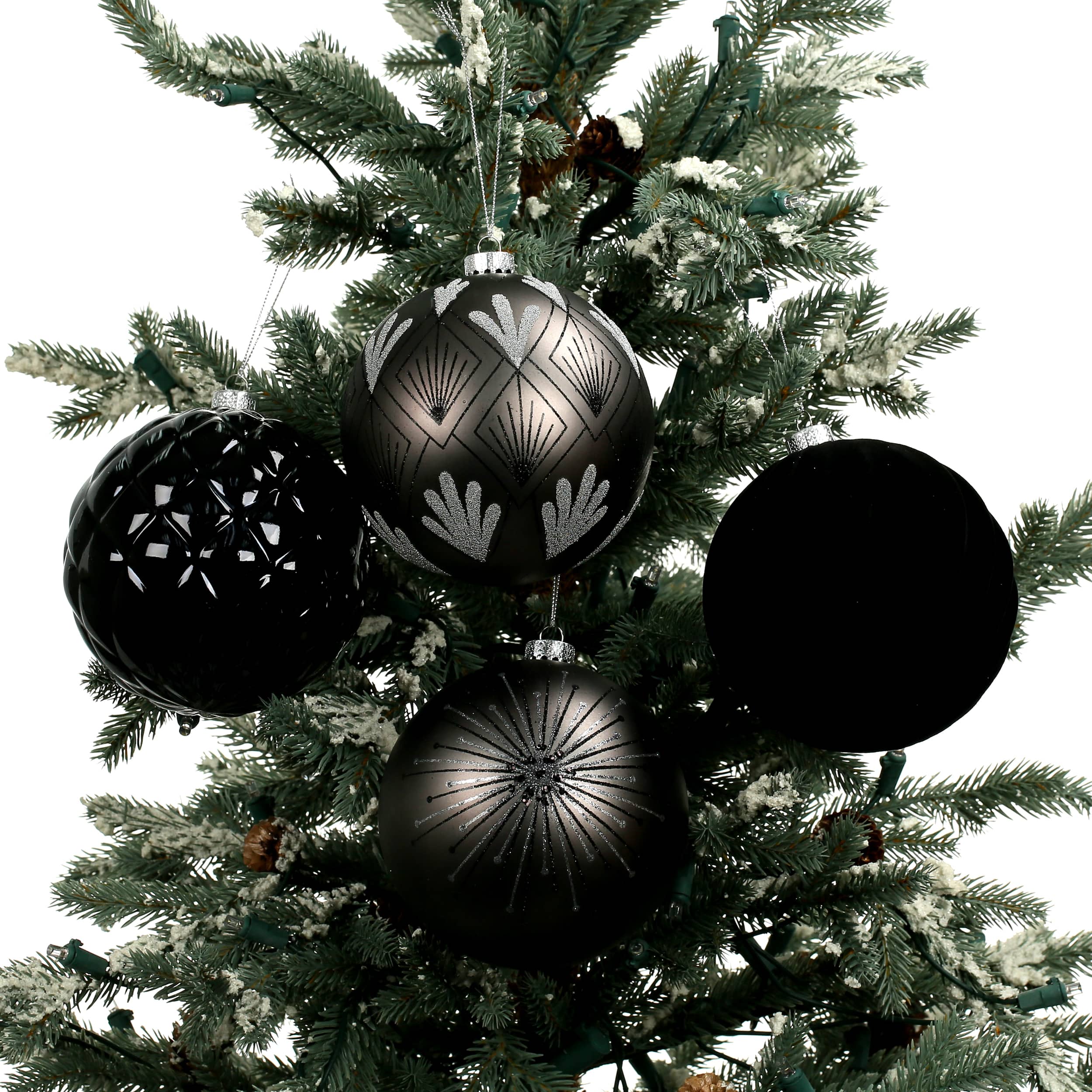 4 Pack 120mm Black Shatterproof Ball Ornaments by Ashland®