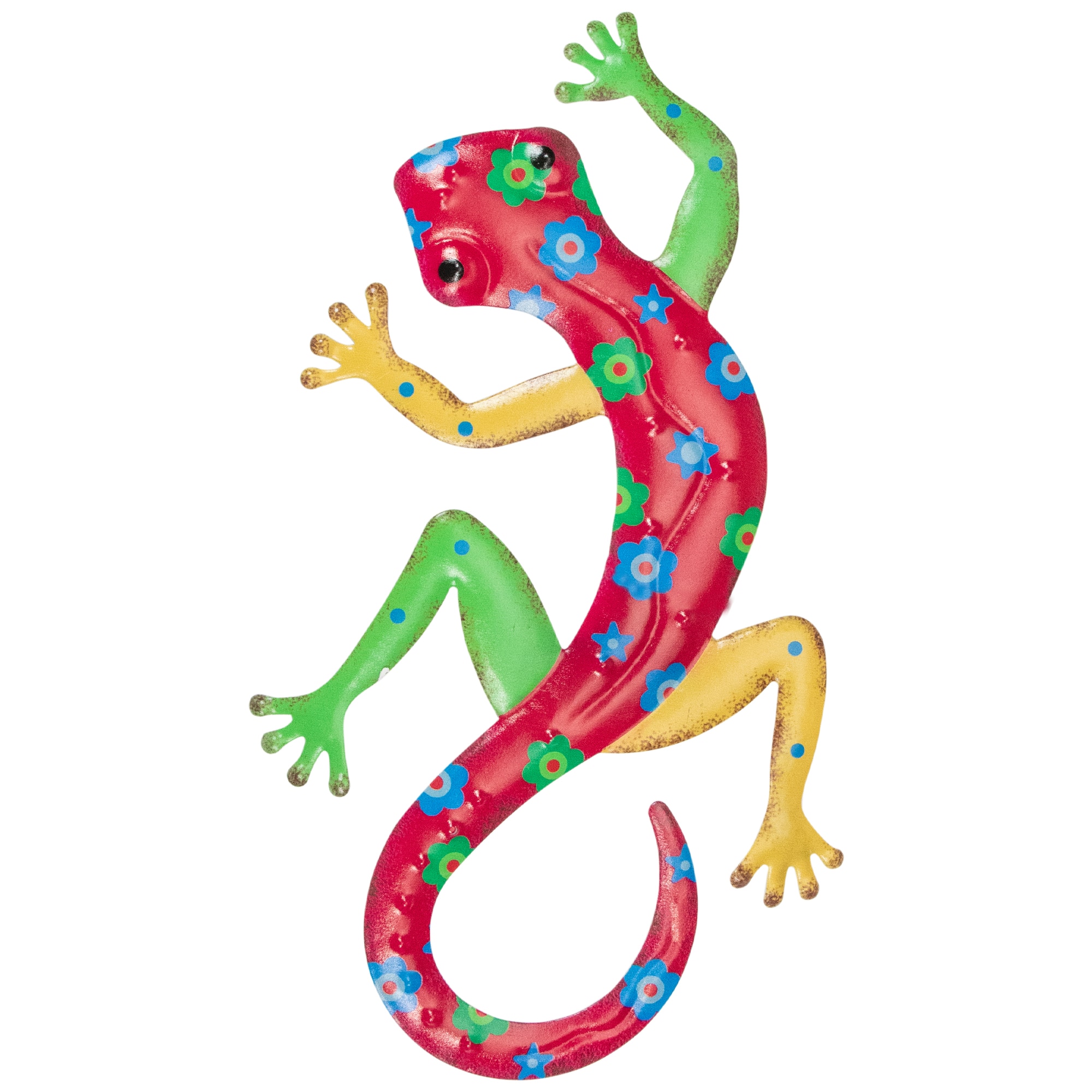 12" Red Floral Metal Outdoor Wall Hanging Lizard
