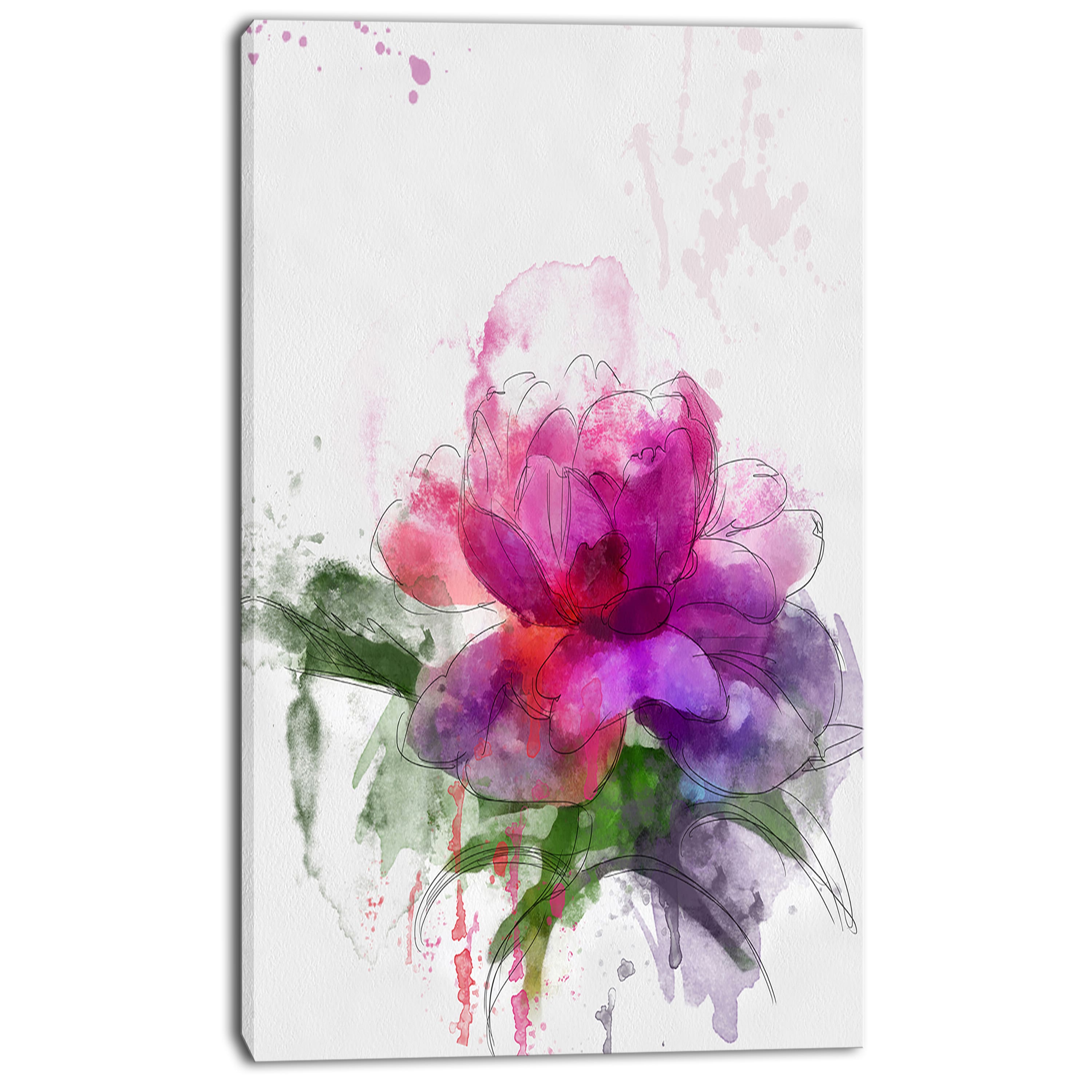 Designart - Purple Peony Sketch - Flowers Canvas Wall Artwork