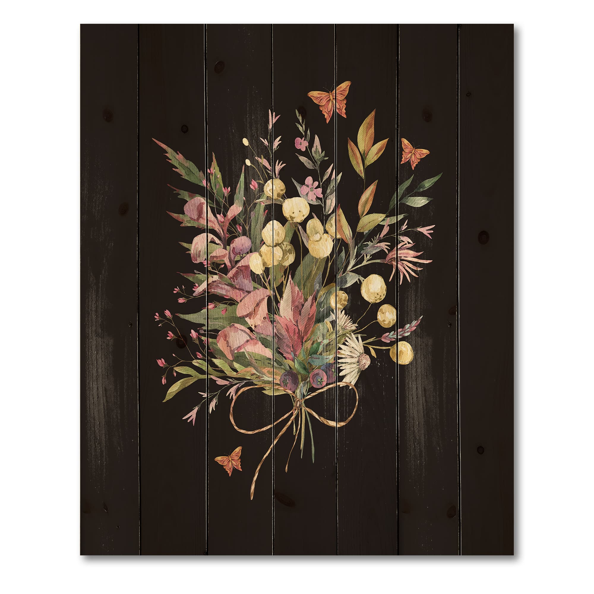 Designart - Vintage Floral Summer Wildflowers Arrangement - Traditional Print on Natural Pine Wood