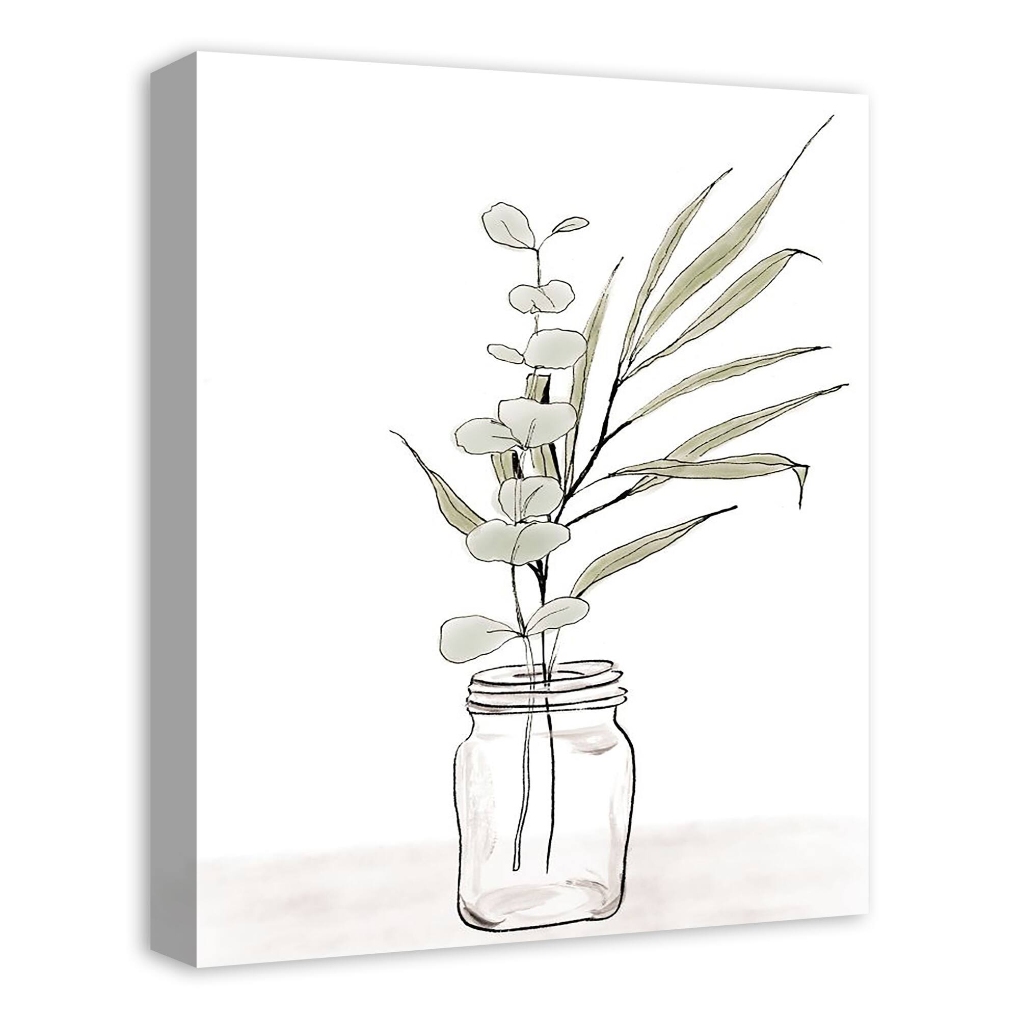 Sketched Jar with Leaves 16" x 20" Canvas Wall Art