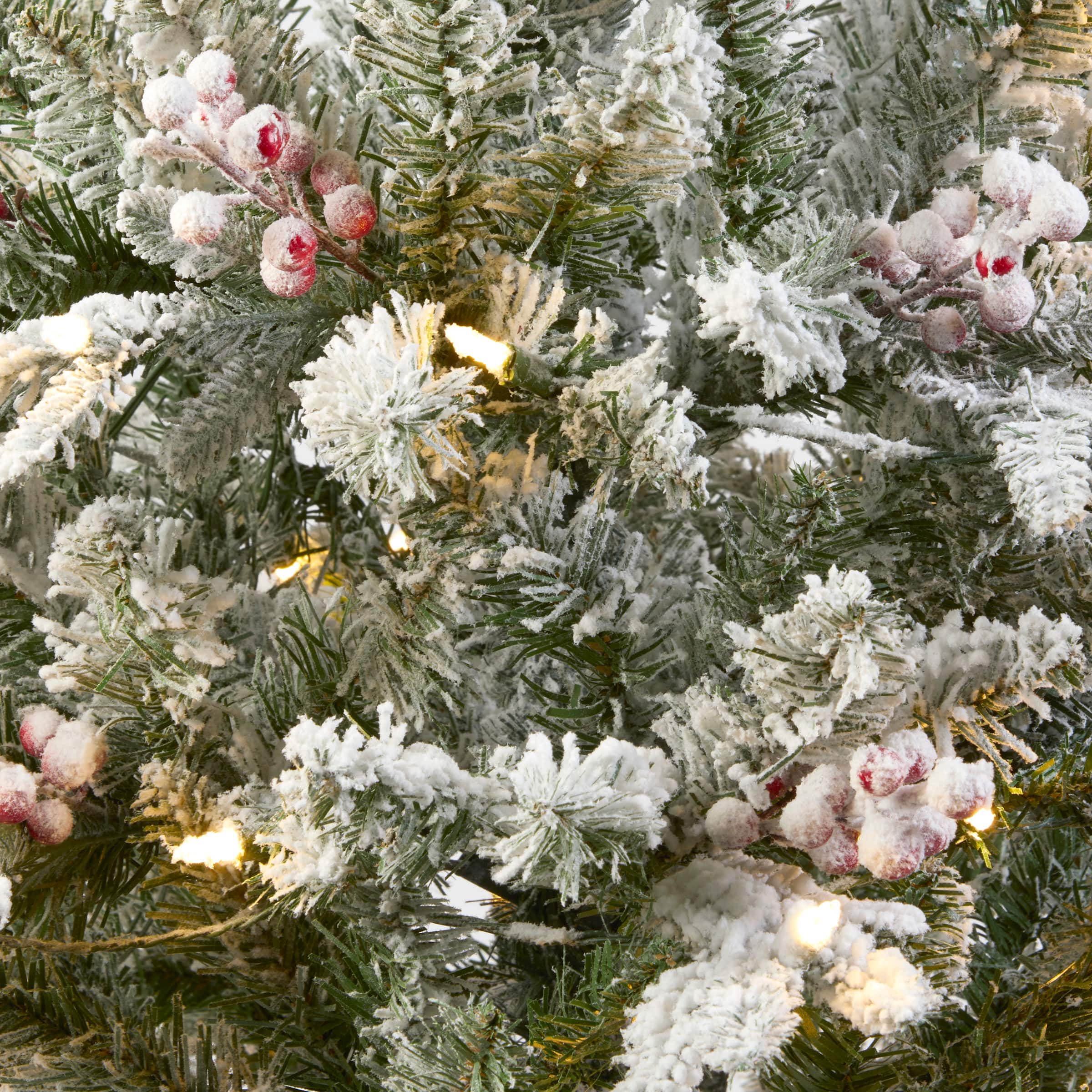 4ft. Pre-Lit Snowy Poechmann Fir Artificial Christmas Entrance Tree with Berries and Pinecones, Warm White LED Lights