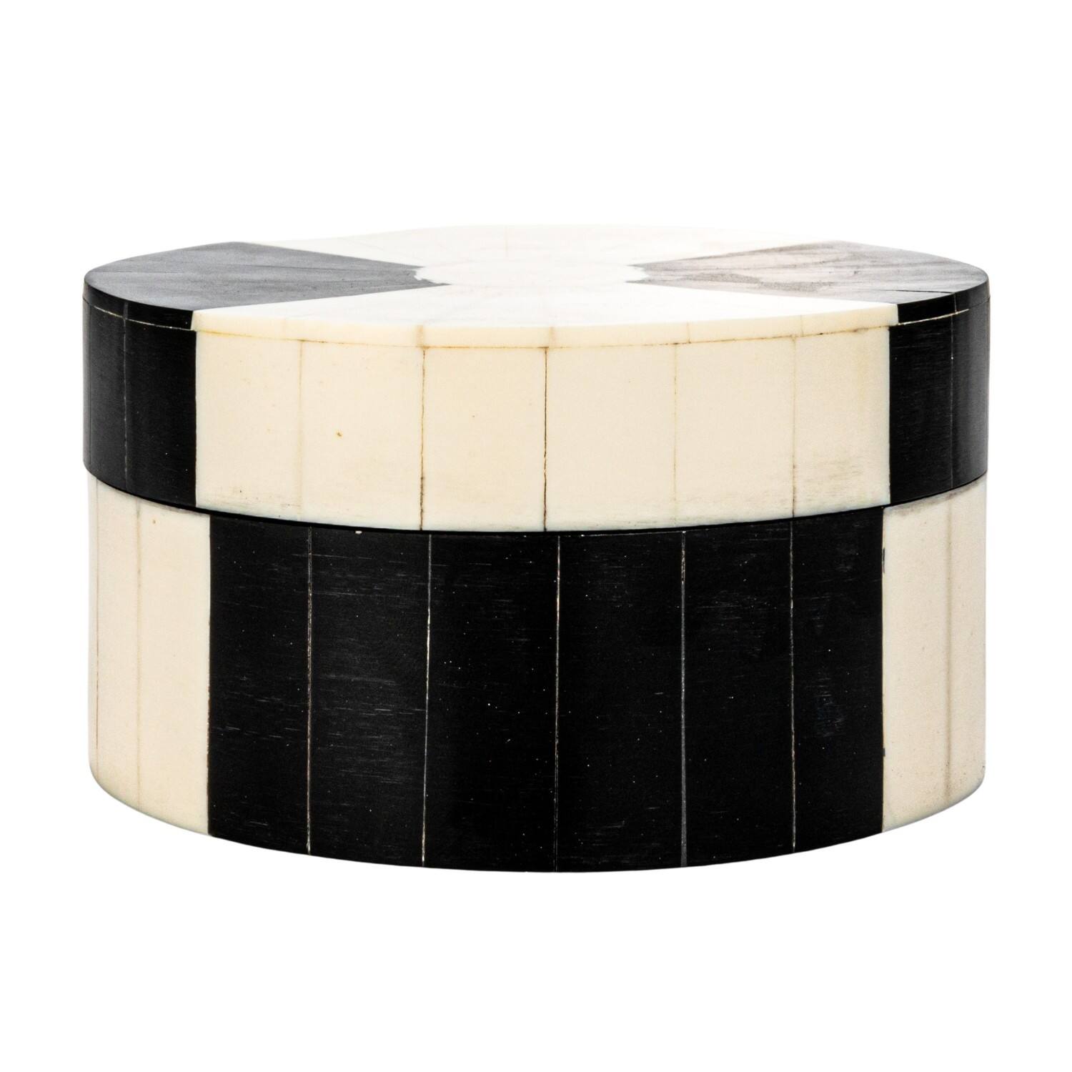 Hello Honey® 4.5" Black & White Striped Round Reclaimed Wood Box