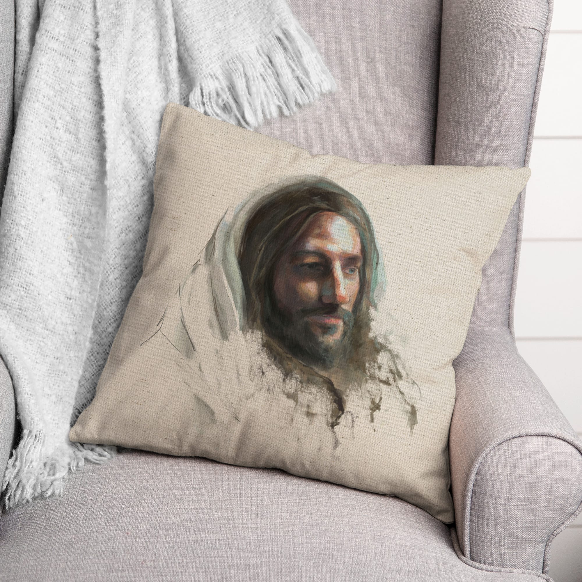 Portrait Of Jesus Pillow 2 18" x 18" Throw Pillow