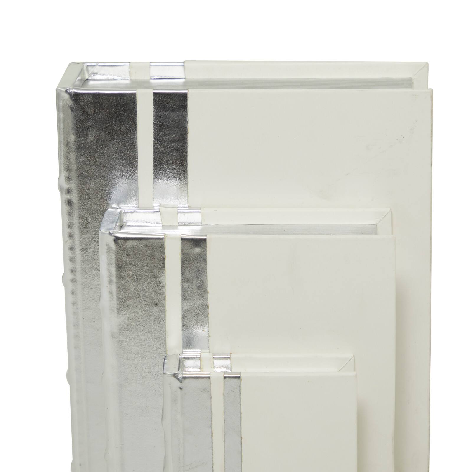 CosmoLiving by Cosmopolitan Silver Faux Leather Faux Book Box with Metallic Finish Set