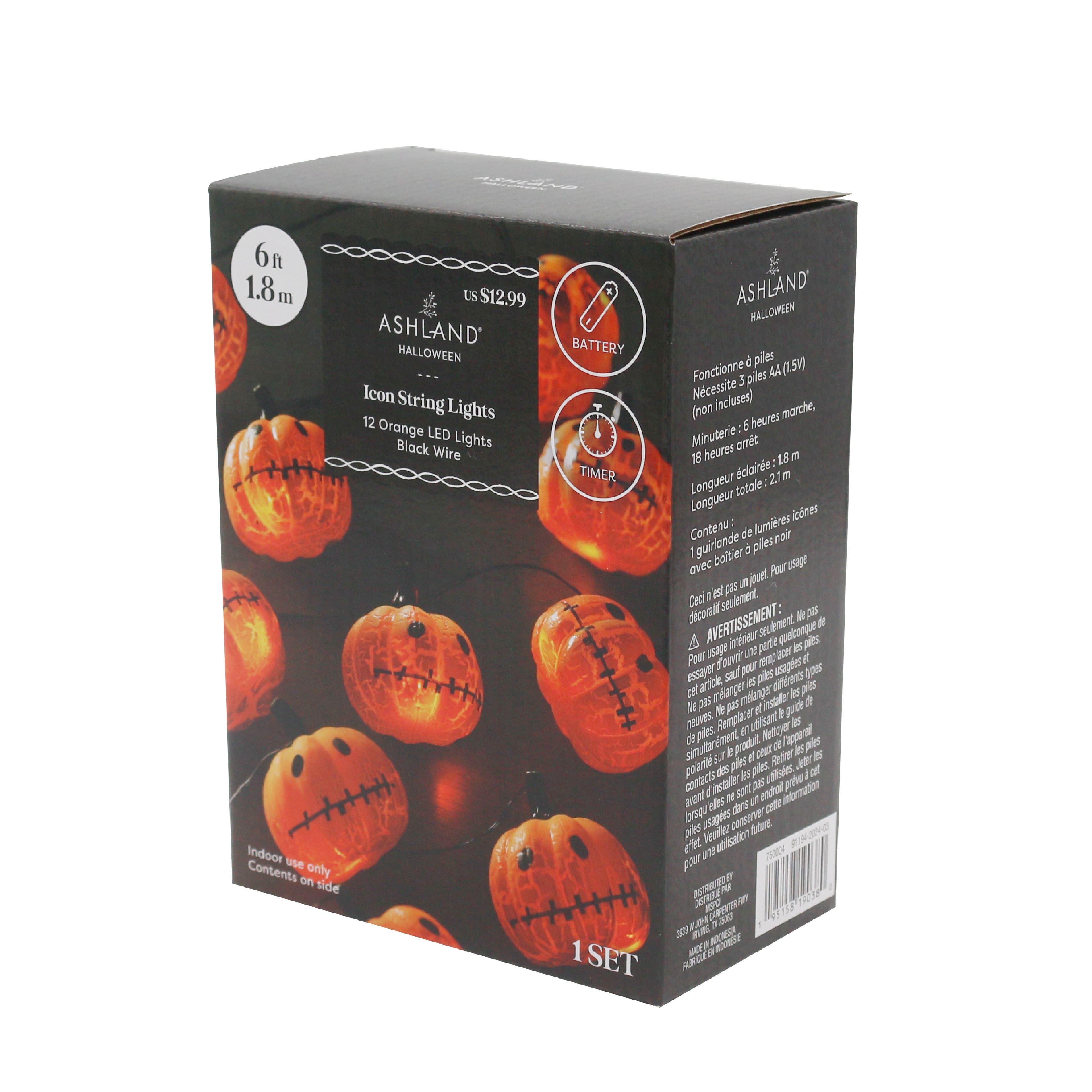 12ct. Jack-O&#x27;-Lantern Icon LED String Lights by Ashland&#xAE;