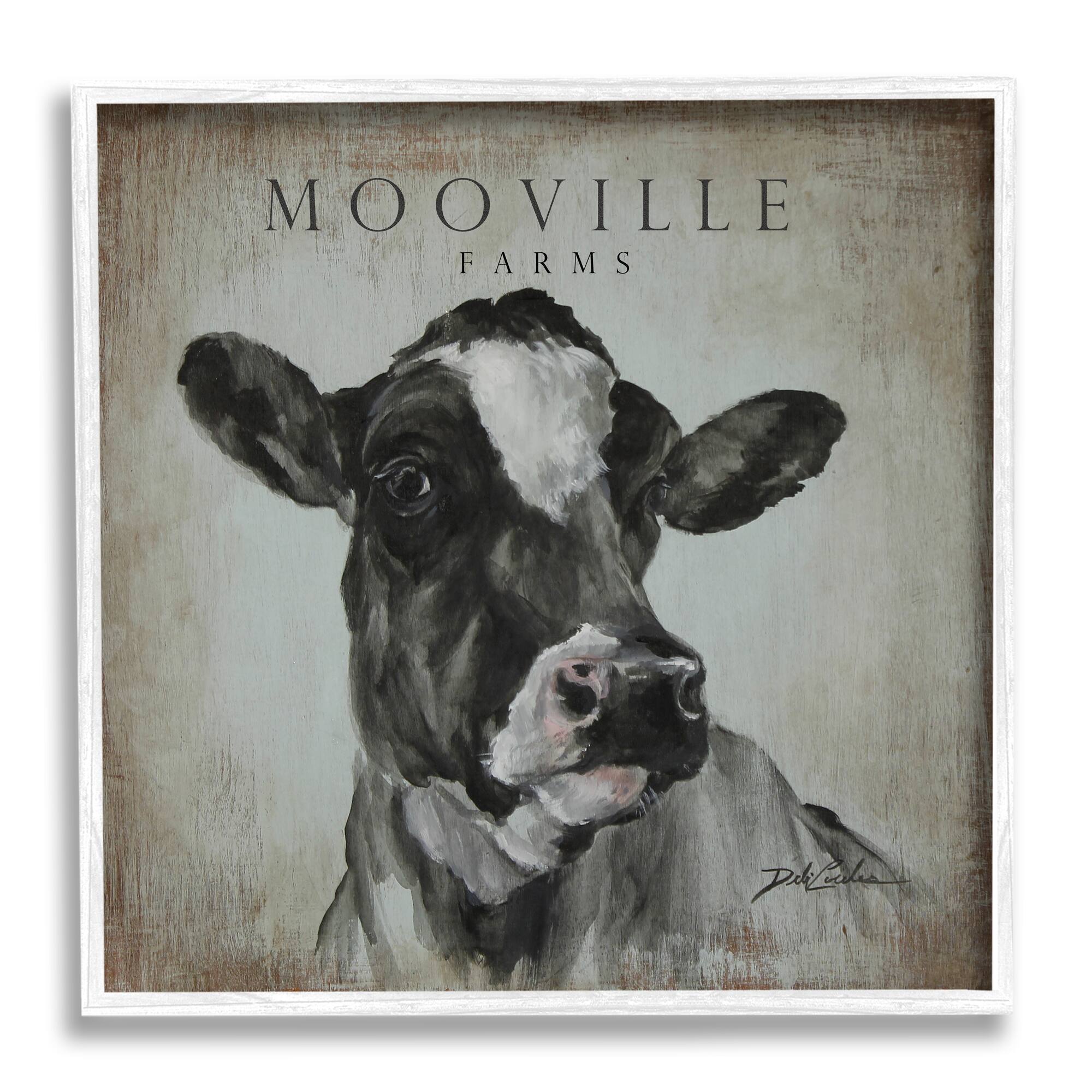 Stupell Industries Mooville Farms Rustic Sign Vintage Dairy Cow Portrait Framed Wall Art