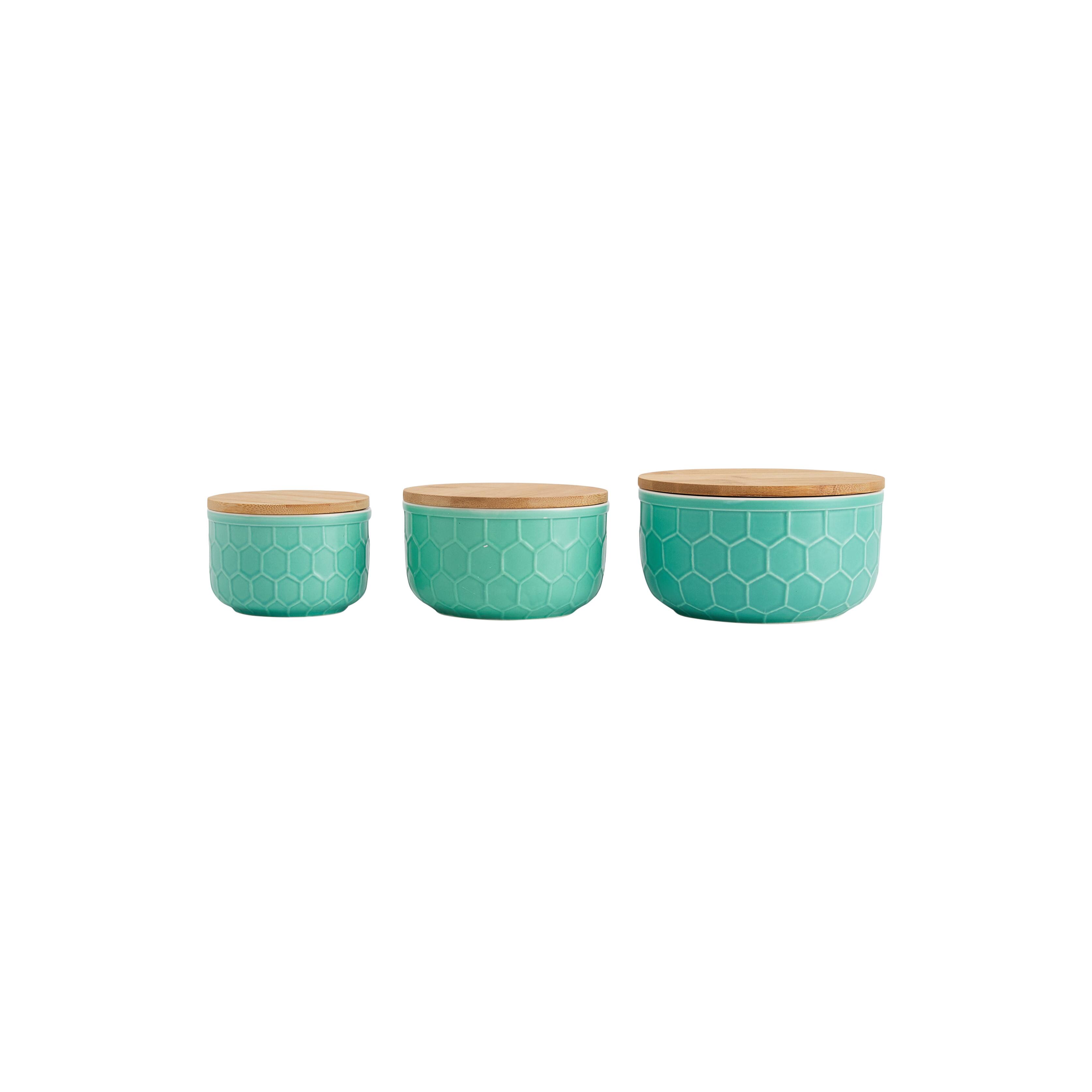 Hello Honey® Mint Green Ceramic Bowls with Bamboo Lids Set