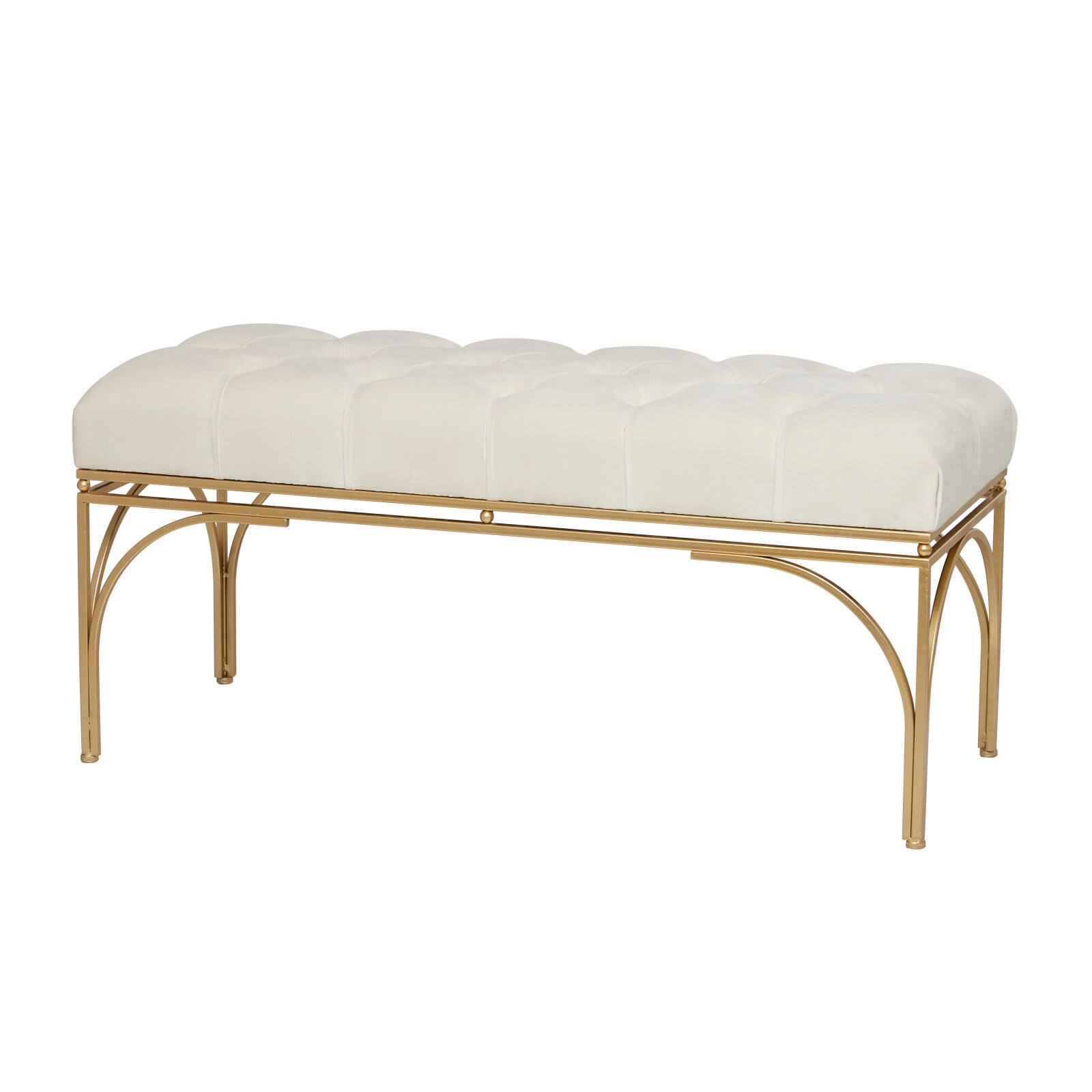 White Metal Glam Bench, 18 x 39 x 16 By Ivory And Iris