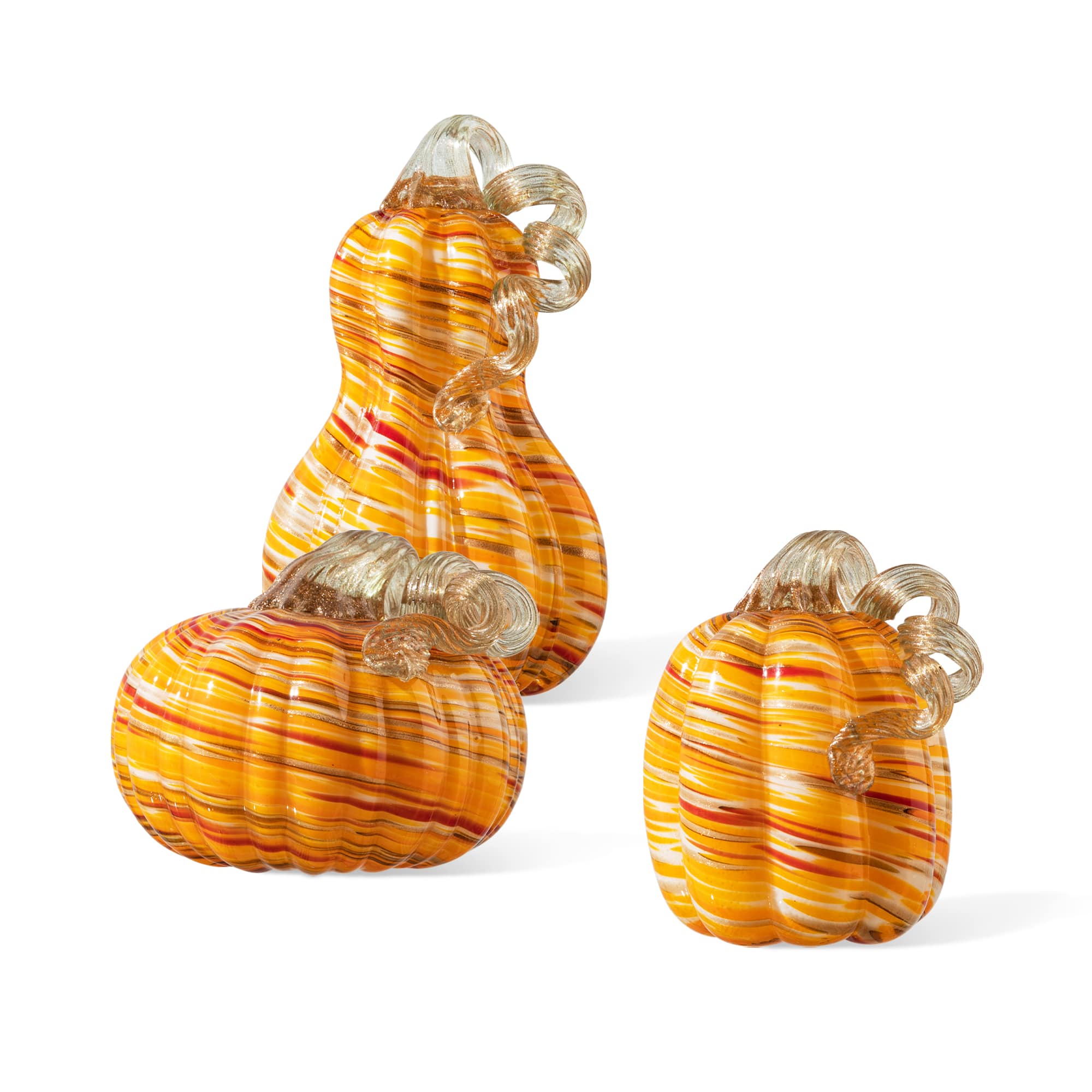 Glitzhome&#xAE; Multi Stripes Glass Pumpkin &#x26; Gourd Set