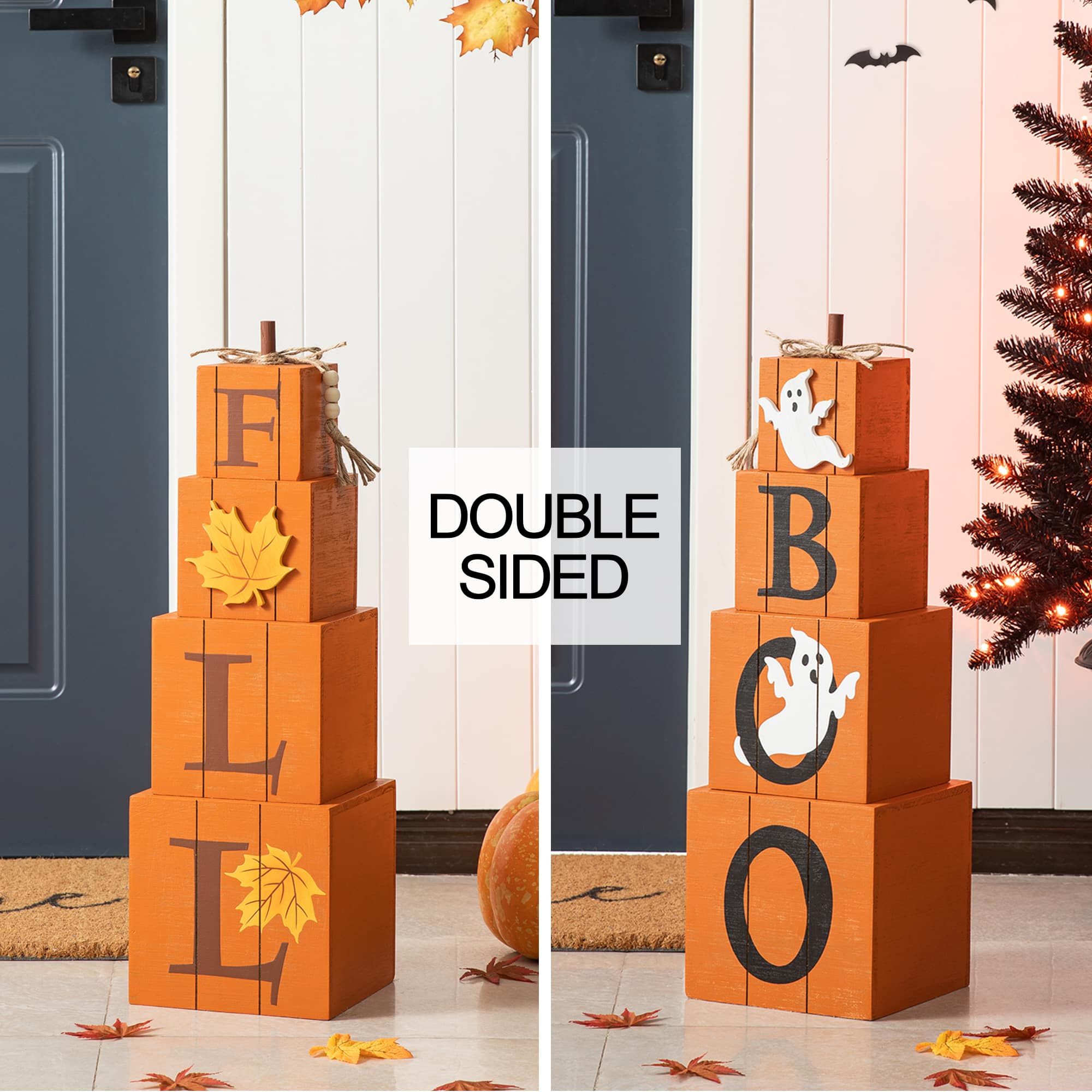 Glitzhome&#xAE; 25.5&#x22; Double-Sided Wood Fall &#x26; Halloween Porch D&#xE9;cor