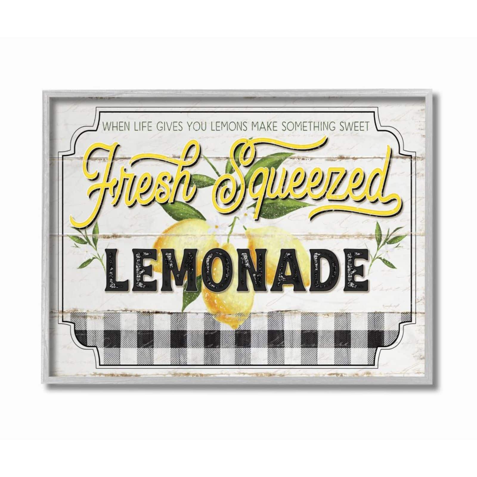 Stupell Industries White, Black, & Yellow Rustic Fresh Squeezed Lemonade Framed Wall Art