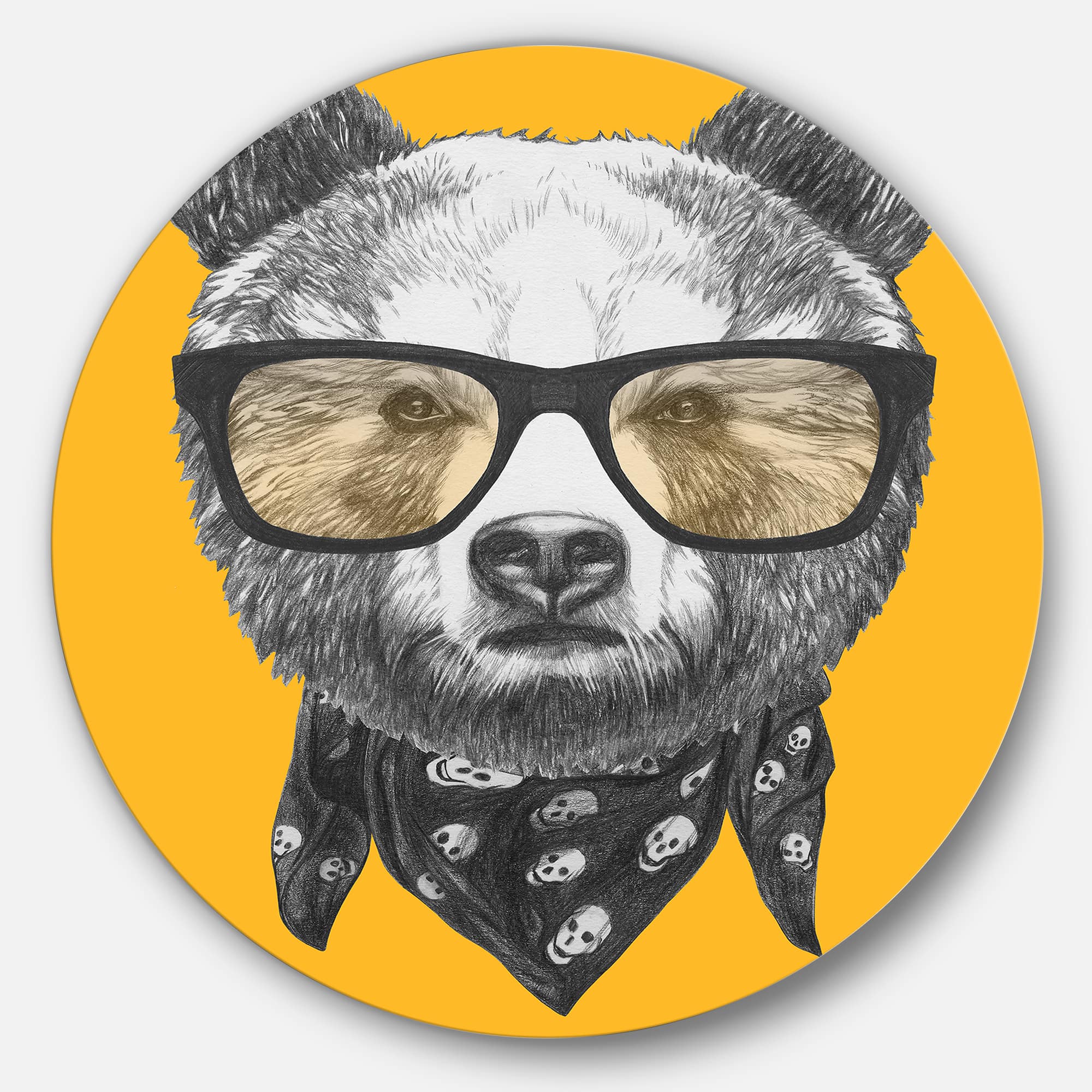 Designart - Funny Bear with Formal Glasses' Disc Contemporary Animal Metal Circle Wall Decor