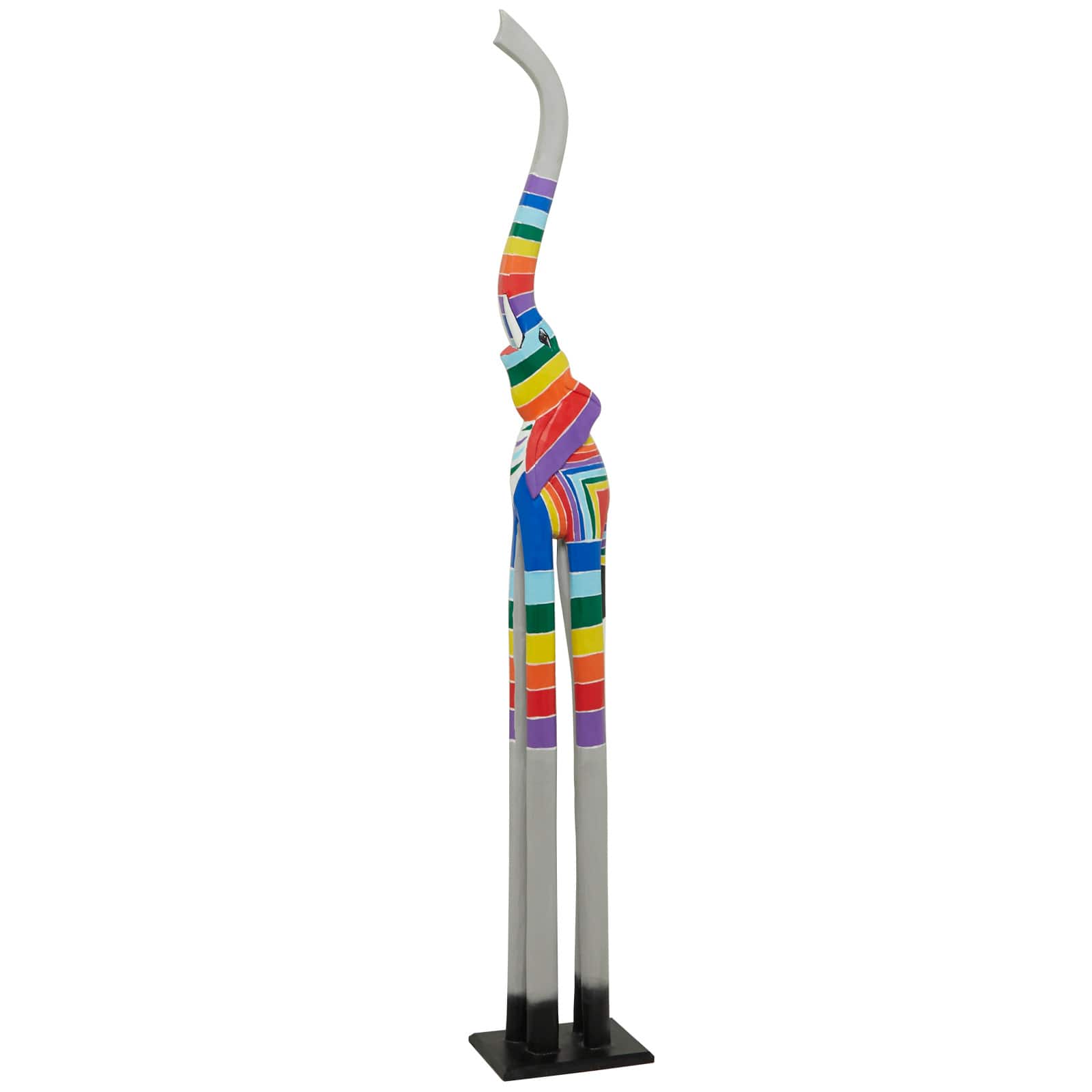 5ft. Multicolored Striped Wooden Elephant Sculpture