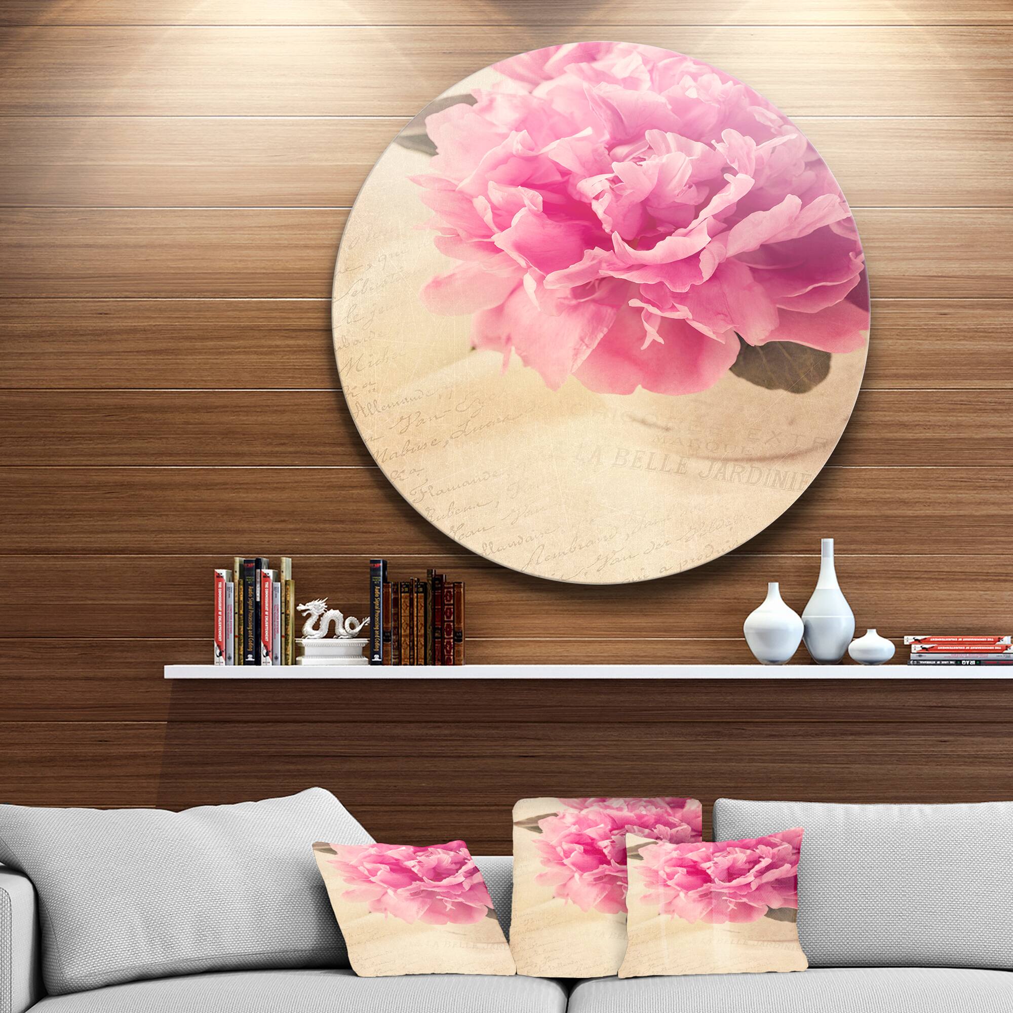 Designart - Peony Flowers in Vase on Table&#x27; Disc Floral Metal Circle Wall Art