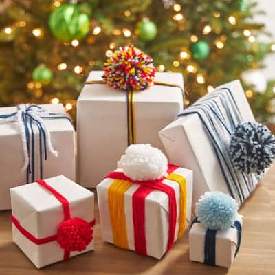 Yarn Pom-Pom Gift Wrap