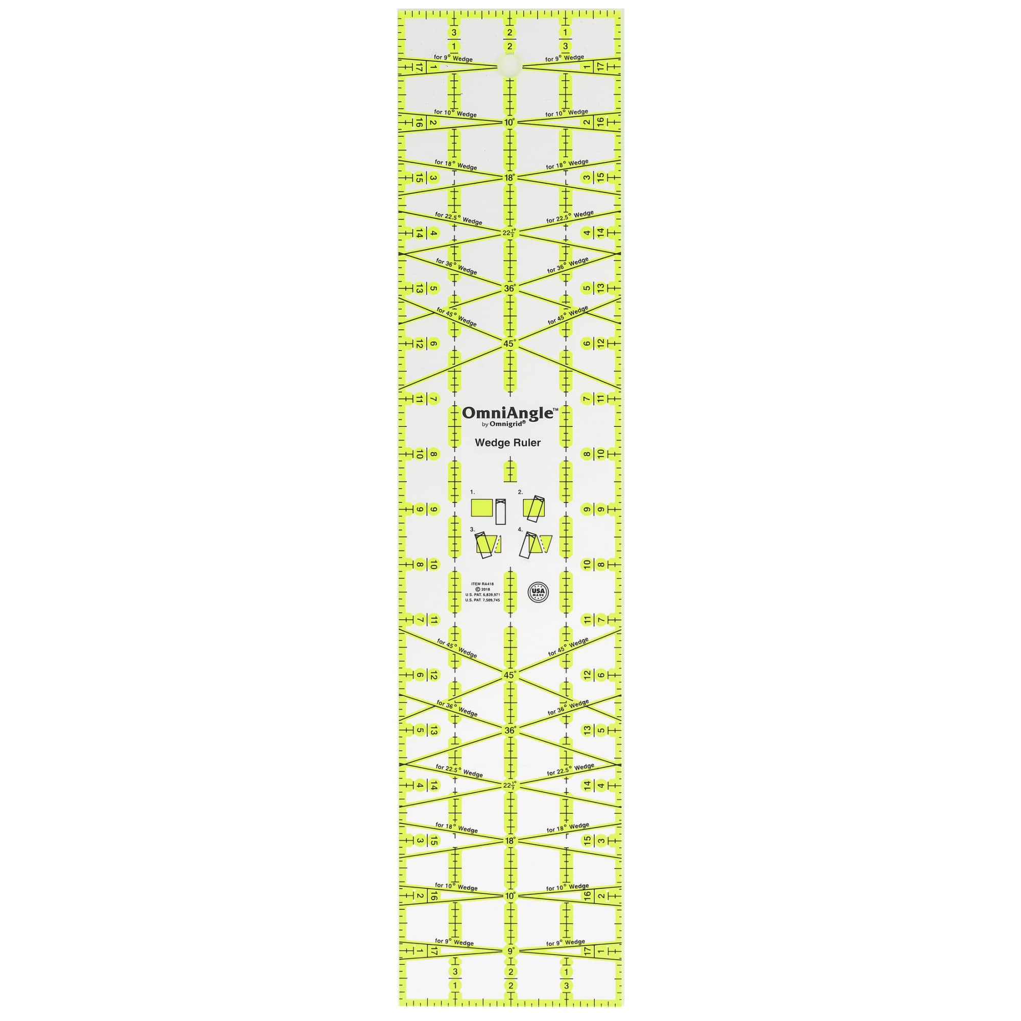 OmniAngle&#x2122; by Omnigrid&#xAE; 4&#x22; x 18&#x22; Non-Slip Wedge Quilting Ruler