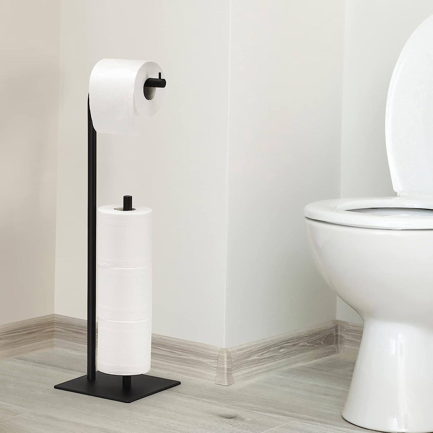 Black Freestanding Metal Toilet Paper Holder Stand