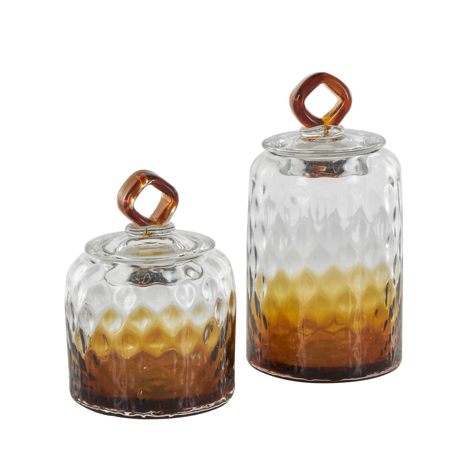 Glass Geometric Faceted Ombre Decorative Jars with Diamond Knobs, 2ct.